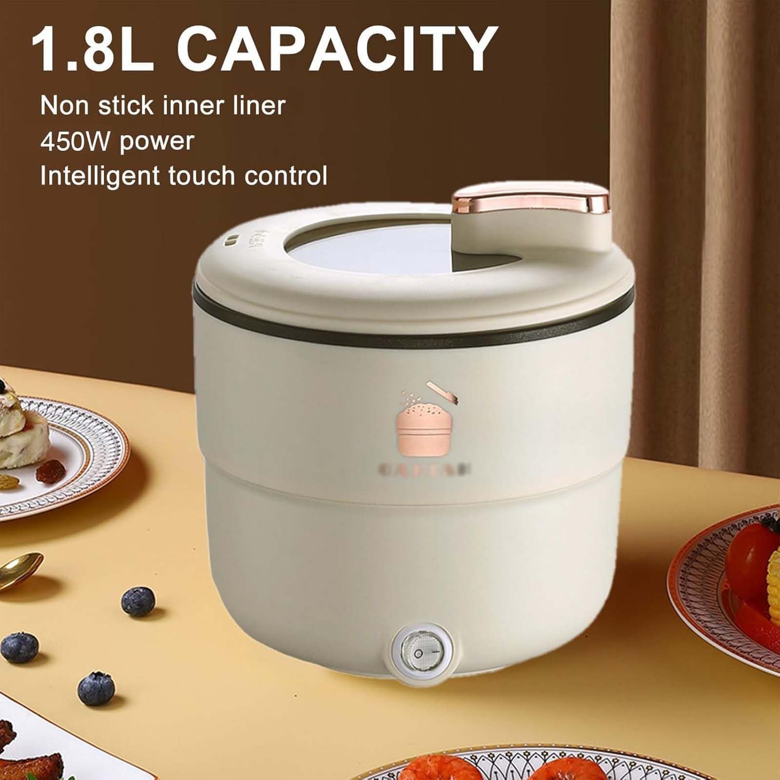 Cuociriso Multifunzione con Rivestimento Antiaderente, Vaporiera, Misurino E Spatola per La Cottura di Riso, Porridge E Zuppe. Brown with Steamer
