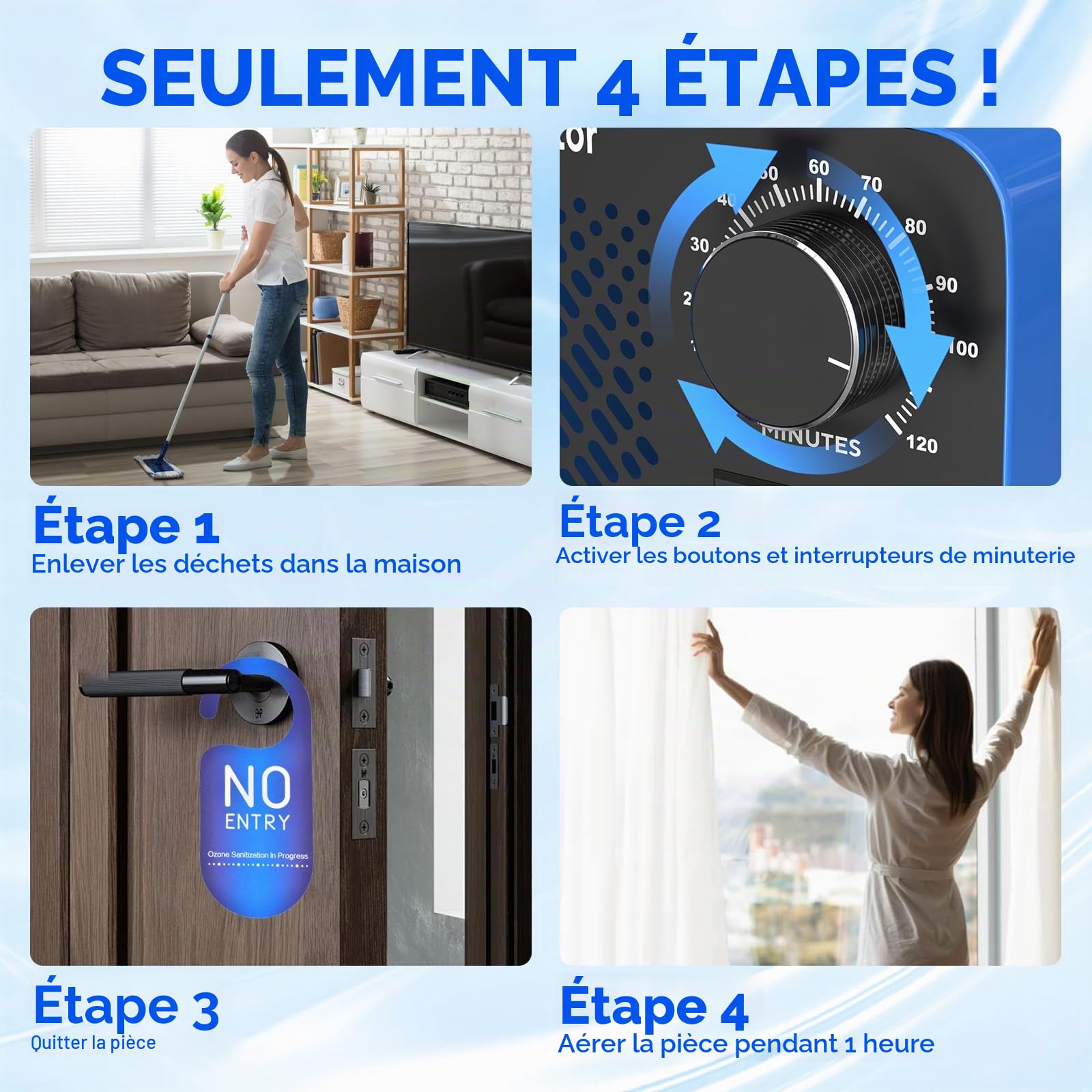 Générateur d'Ozone 65 000 mg/h, Appareil Ozonisateur Industriel O3 avec Minuterie de 120min, Température, Humidité, Appareil à Ozone Jusqu'à 300 ㎡, Ozoniseur O3 pour Garage, Appartement, Hôtel
