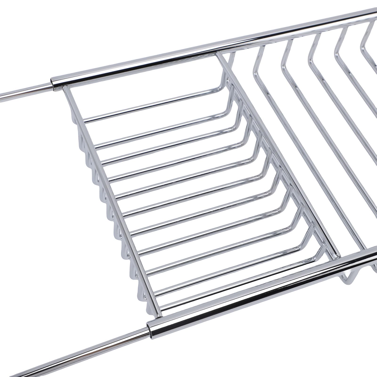 Bandeja de Bañera de Acero Inoxidable Expandible, Caddie de Bañera de Ducha con una Solución de Almacenamiento Eficiente para Elementos Esenciales del Baño, Elegante (Silver)