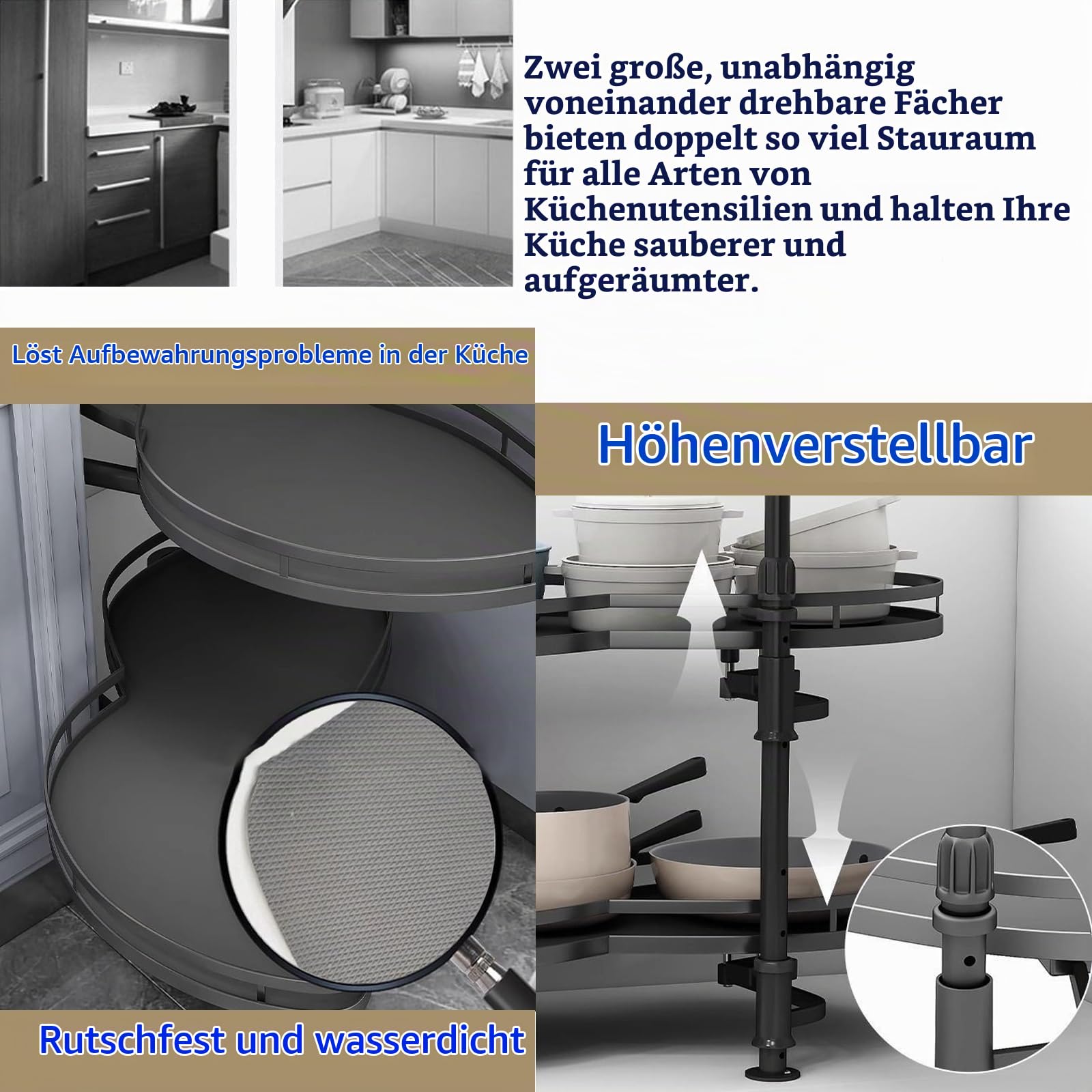 Küchenschrank Eckauszieh Küchenaufbewahrung, Eckschrank küche-Ausziehaufbewahrung, Schwenkbarer Eckschrank ausziehbarer küchen Organizer, küchenorganizer für 900 mm Schränke