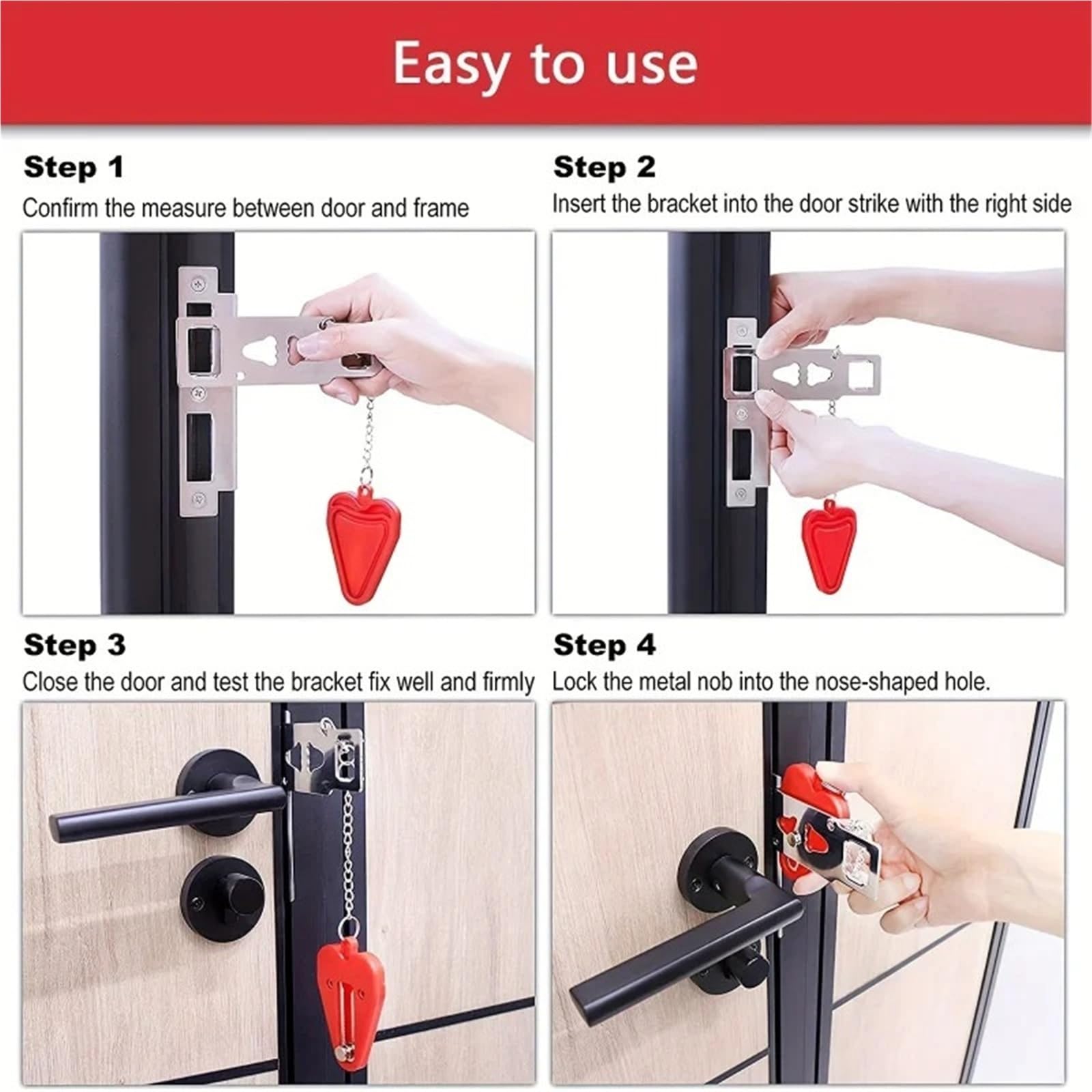 Tope Para Puerta Con Alarma Kit de alarma tope puerta y cerradura mejorado 2 piezas(Red and black)