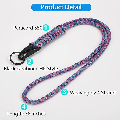 Miniatura 4 de Llavero de cuerda de paracaídas resistente, collar de paracaídas, llavero para teléfono celular, silbatos correa trenzada para muñeca
