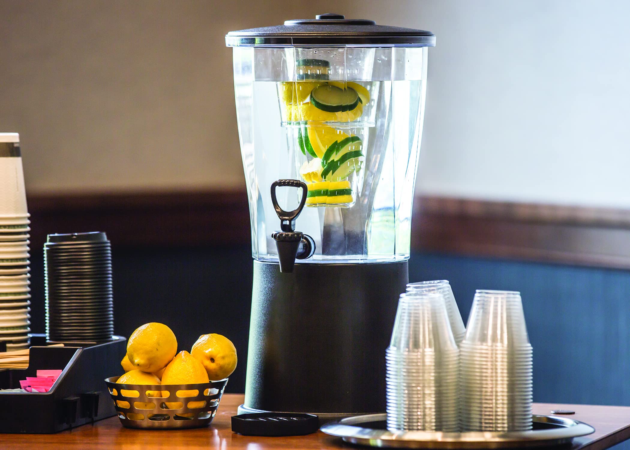 Service Ideas Ideal Settings 10130340 Round Beverage Dispenser with Spigot and Infuser Tube, 3 Gallon - BPA-Free, Tritan Plastic