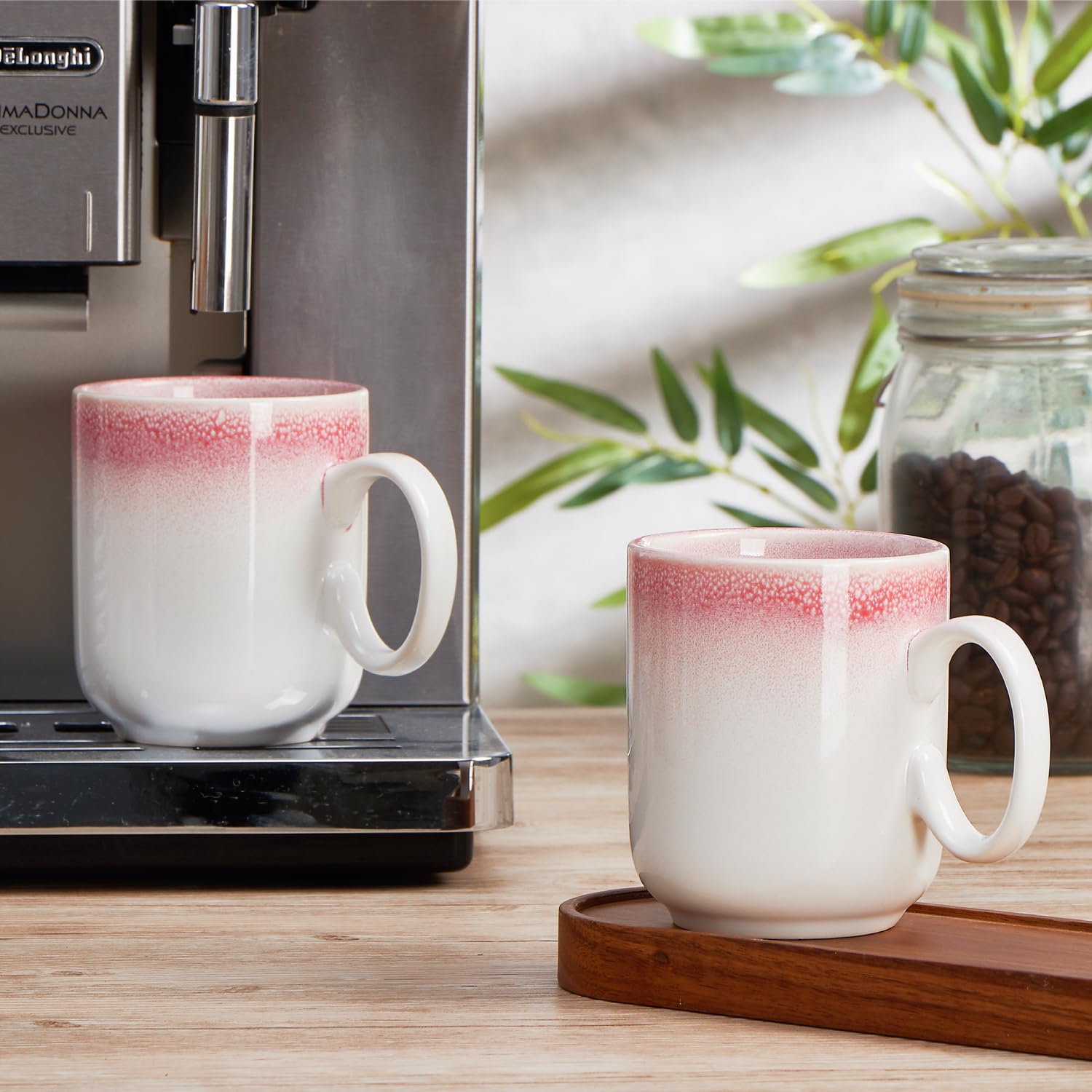 Lot de 4 tasses à café en céramique de 355 ml avec poignée pour thé, cappuccino, latte, jus de cacao, lait, chocolat chaud, tasse amusante rose dégradé, cadeau de pendaison de crémaillère, pour femme,
