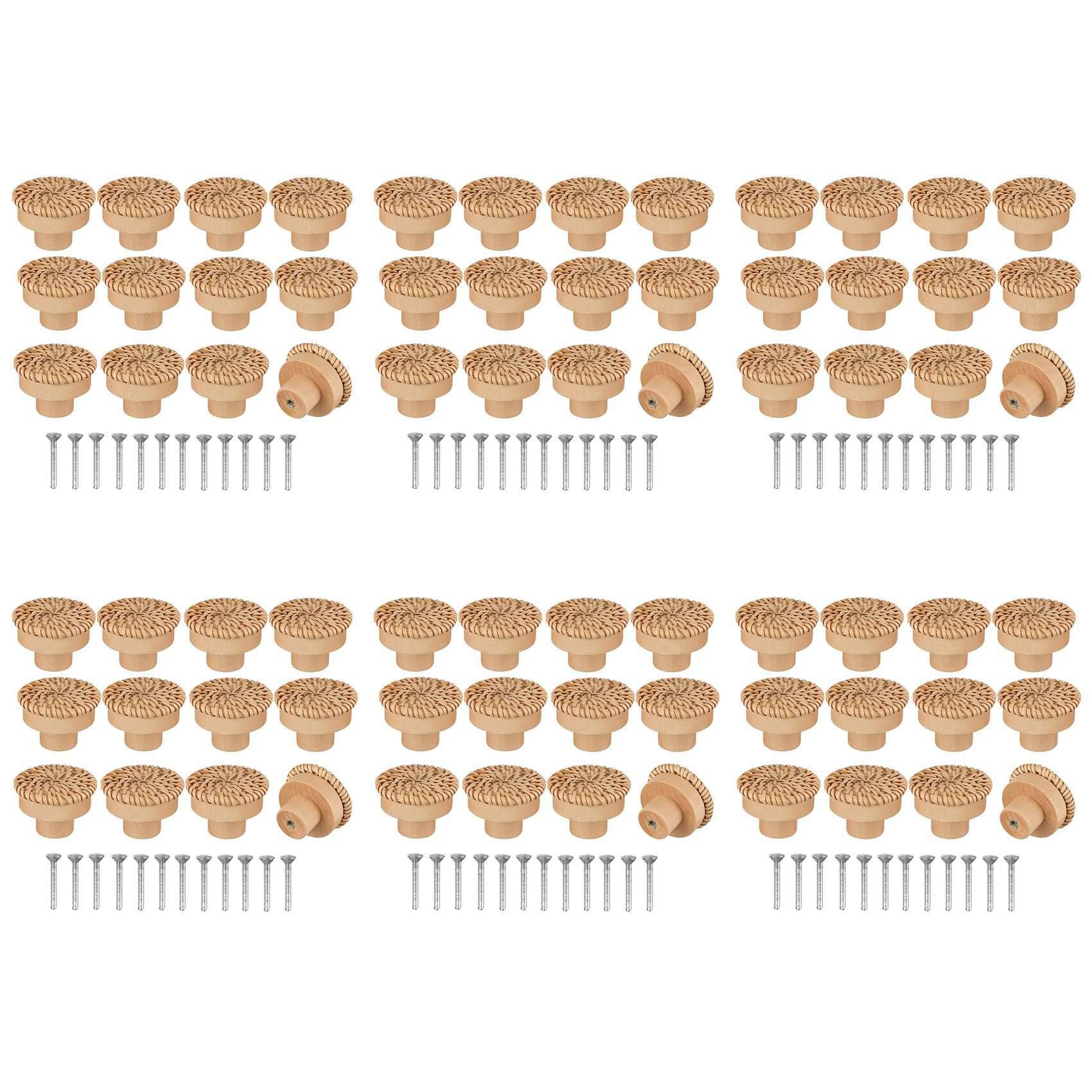 Jnchdghwa As Shown Boho Rattan Dresser Knobs Round Wooden Drawer Knobs Handmade Wicker Woven And Screws For Boho Furniture Knobs 72Pcs