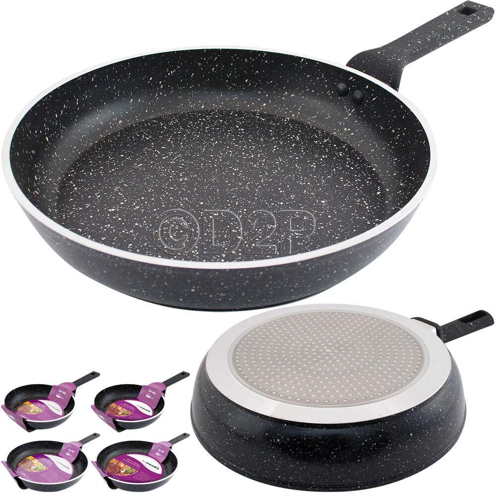 BARGAINS-GALORE Aluminium Non Stick Frying Pan - Forged Marble Coated, Cooking Kitchen Frypans | Soft Dual Layer Coating | Durable Kitchenware, Multi Purpose (20Cm)