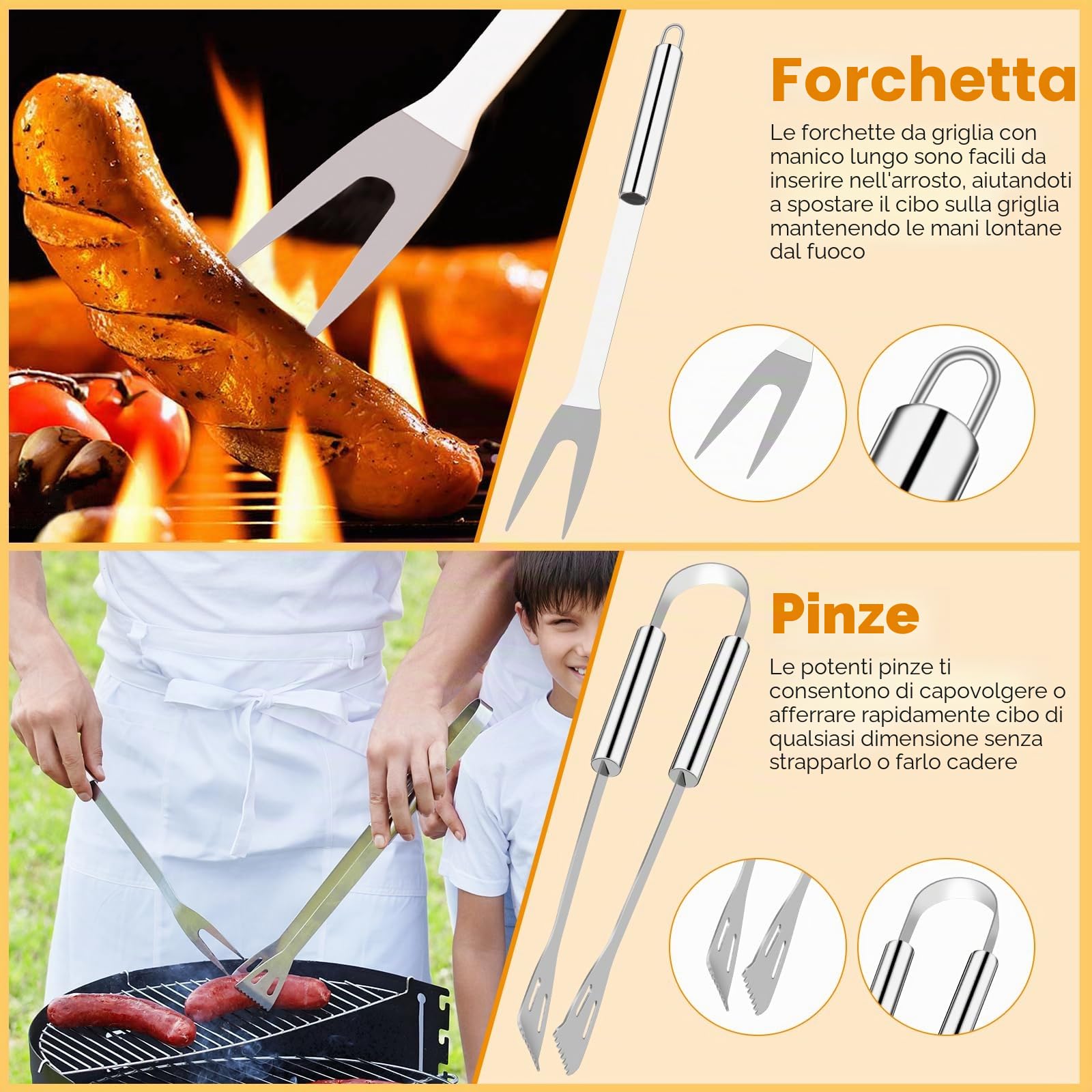 15Pcs Kit Barbecue,Set Barbecue Professionale In Acciaio Inox,Pratico Set Utensili Barbecue Attrezzi Con Borsa Portatile,Set Barbecue Accessori Regalo Uomo Cortile Campeggio All'aperto Cucina Picnic