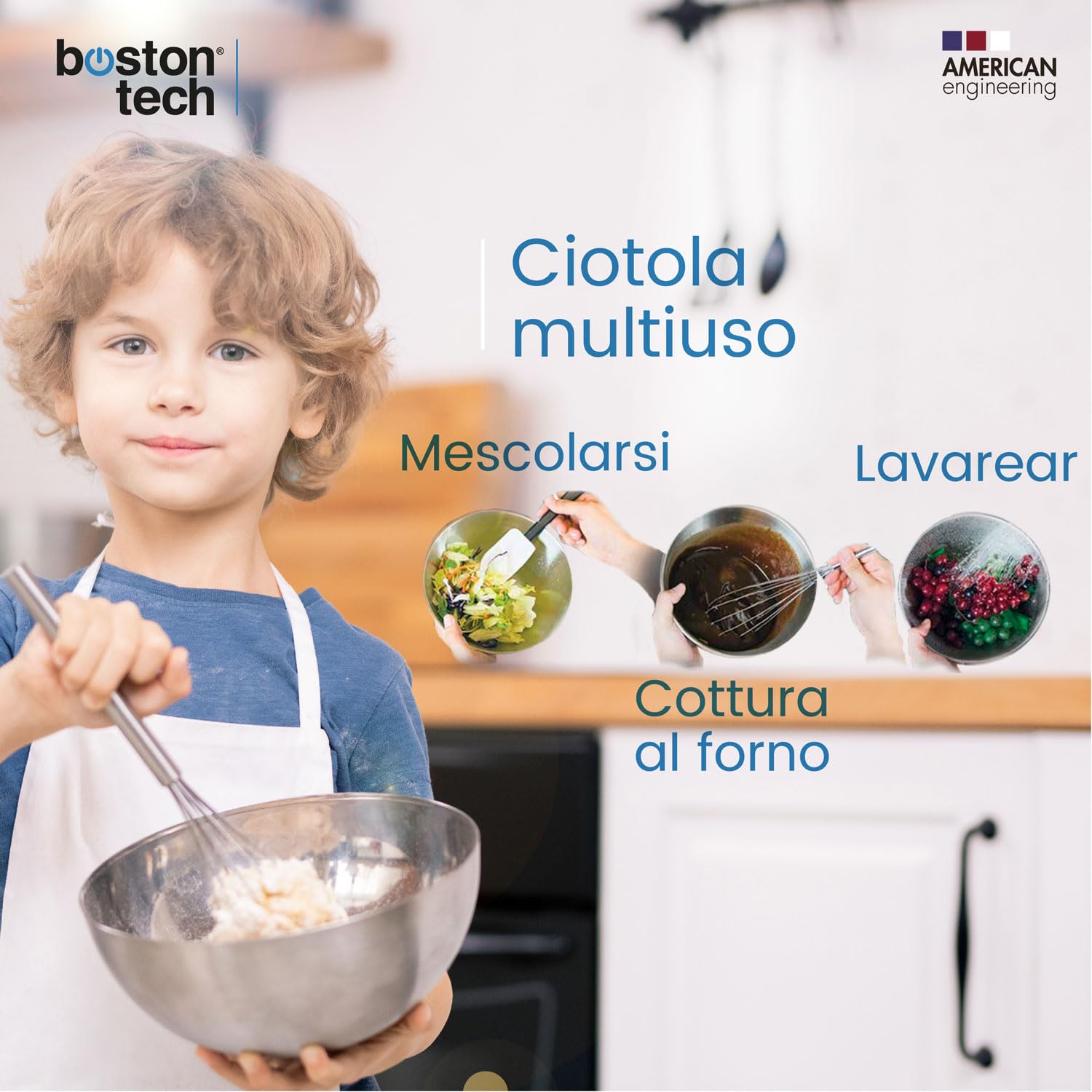 Bilancia da Cucina Digitale 5kg Acciaio Inossidabile con Ciotola Rimovibile, Alta Precisione, Display LCD Retroilluminato, Funzione Tara, Impermeabile, Ricettario Incluso, Boston Tech