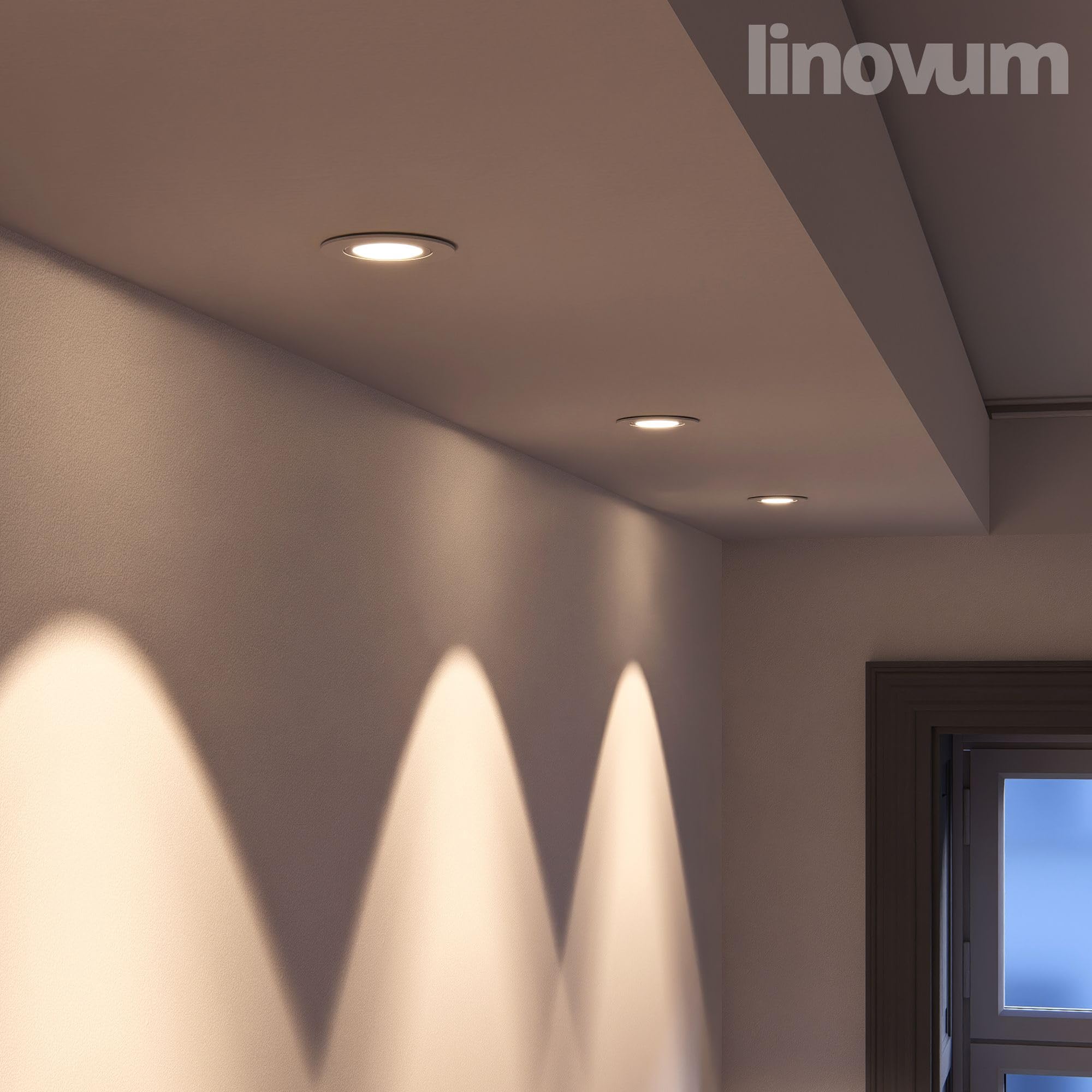 linovum 10x LED extra flache Einbauleuchte Set Form rund schwenkbar weiß lackiert - Einbaustrahler Set mit LED Module 4W Spot warmweiß - Lampe für Flur und Küche