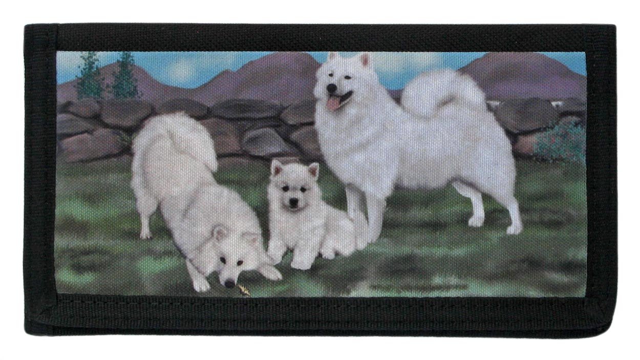Gone Doggin American Eskimo Dog Checkbook Cover #1 – Black Polyester Tight Weave checkbook with Eskie Art on Cover - American Eskimo Dog Breed Gifts