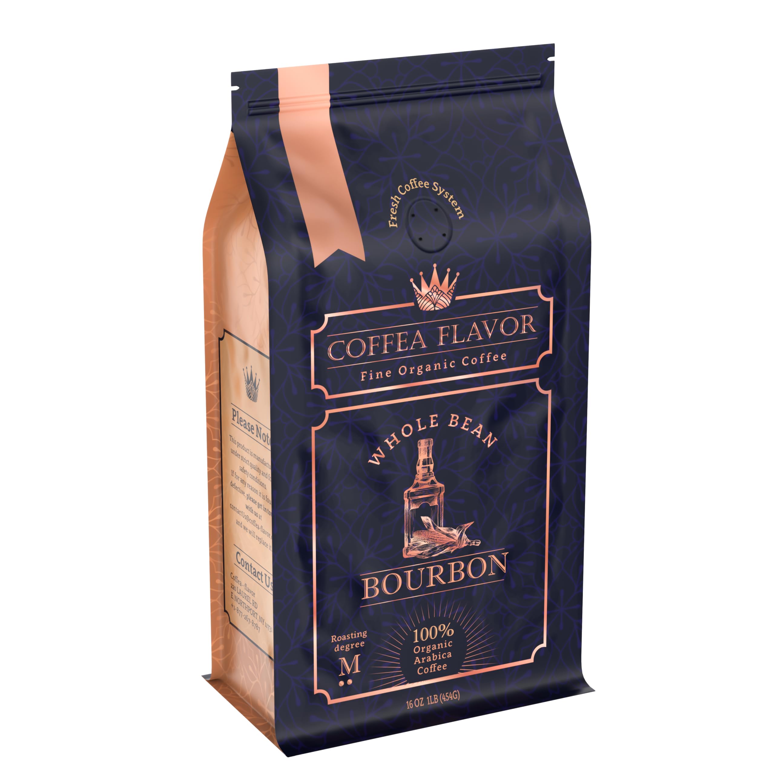 Bourbon Flavored Whole Bean Coffee – 100% Arabica, Single Origin, Medium Roast, Rich and Smoky Flavor, Naturally Sweetened – Perfect for Cold Brew – by Coffea Flavor