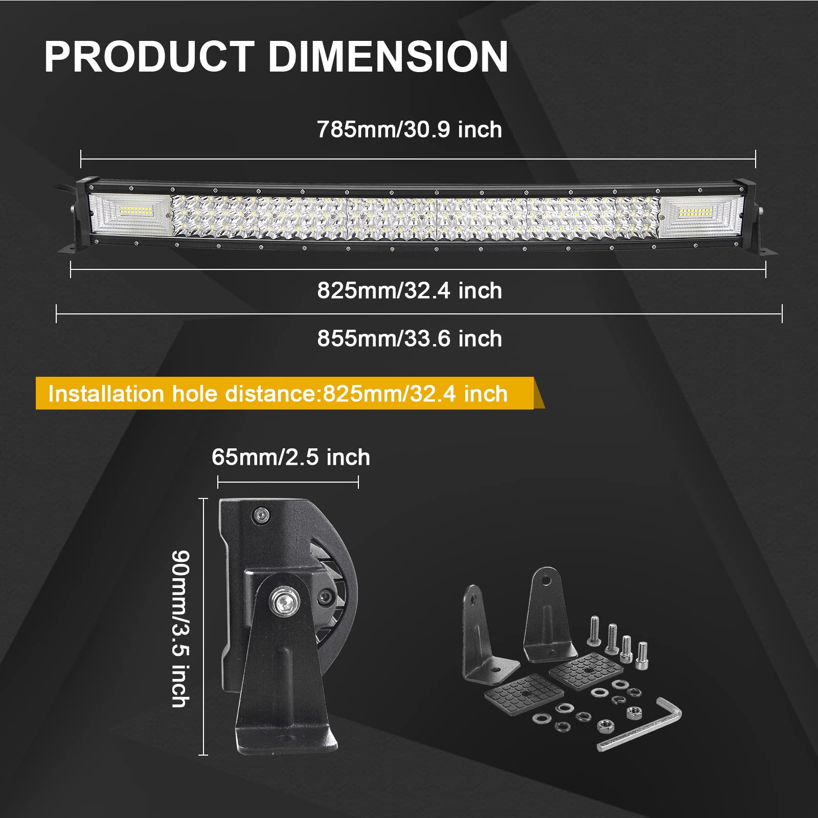 Willpower Barra LED Fuoristrada Barra Luce a Led Curva 81cm 405W Con Cablaggio 12V 24V Combinata di Fascio Spot e Inondazione Fari LED Luci da Lavoro per Trattore Auto Camion Barca 4x4 ATV