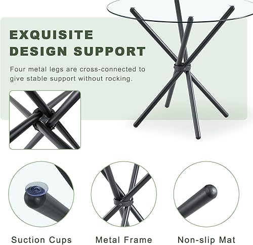 Miniatura 4 de Juego de mesa de comedor de cristal para mesa de comedor redonda de 4,36.6 pulgadas con sillas de comedor de tela, moderna mesa de comedor con patas