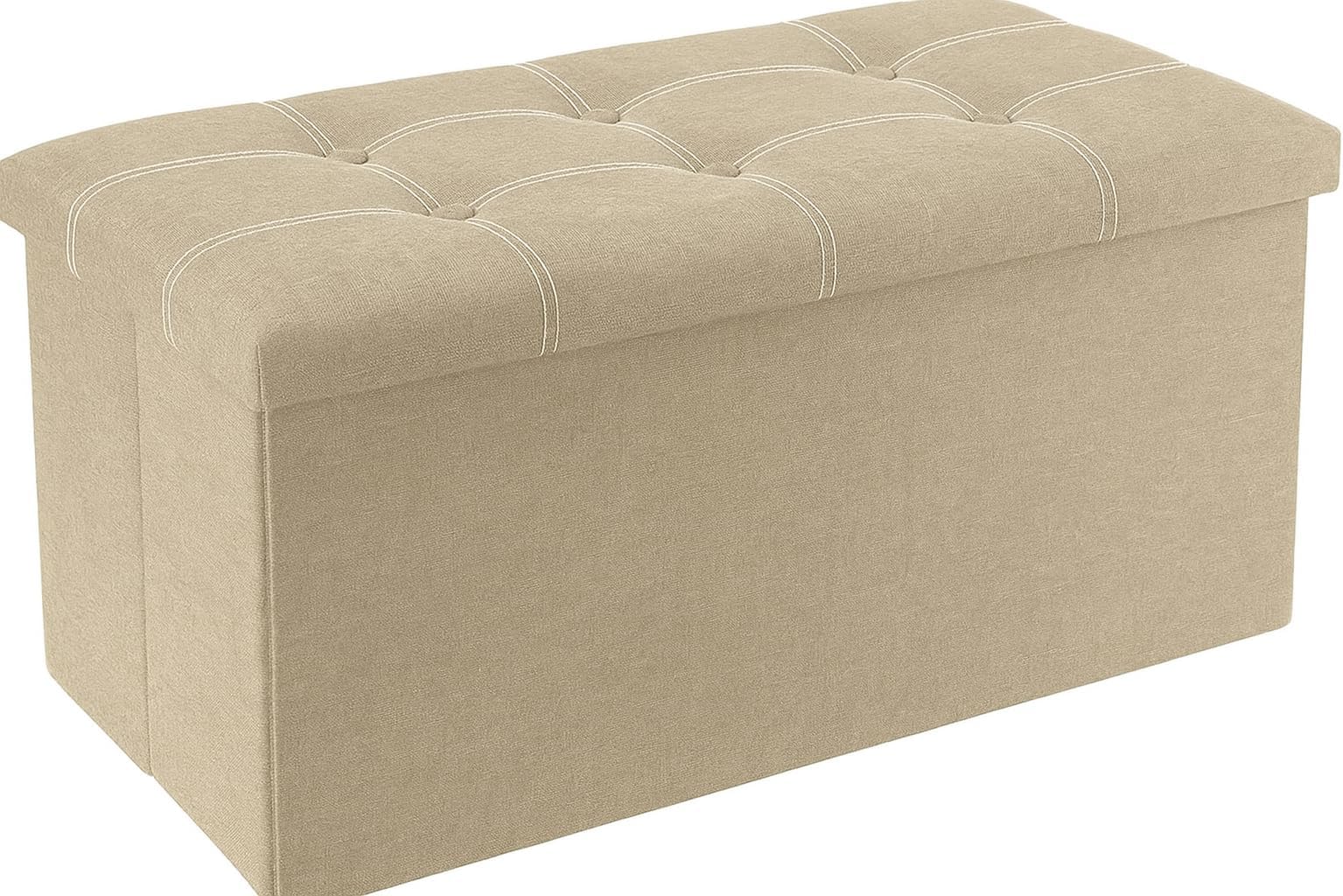 Ottoman Storage Bench - Foldable Storage Box & Seat Ottoman for Shoe, Toys Clothes Storage, Living Room & Bedroom Footrest Step Stool Ottoman Storage, Size 38x38x76 cm (BEIGE)