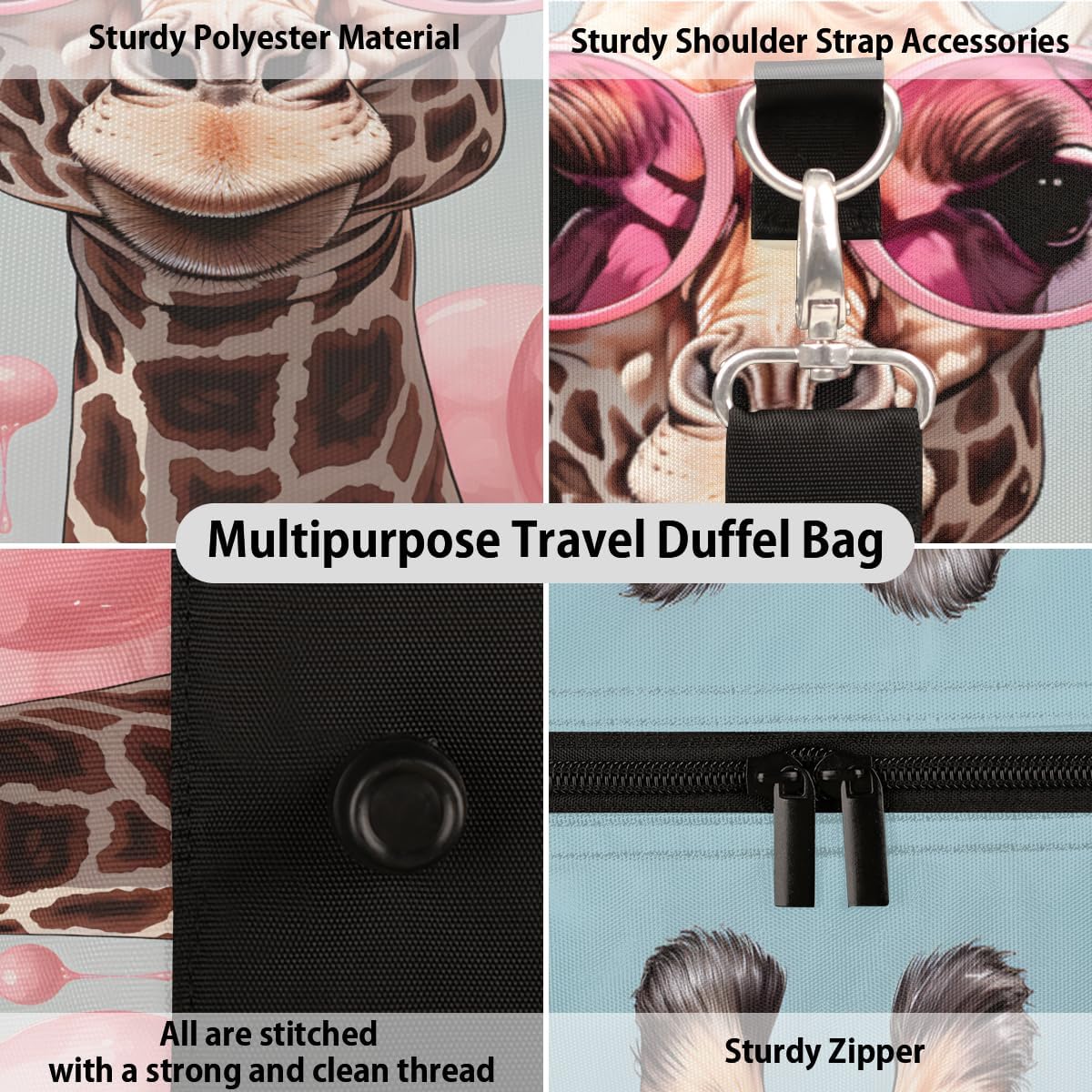 Giraffe Balloon Travel Duffel Bag for Women Men Large Capacity Overnight Weekender Bags for Lightweight Waterproof Sport Gym Bag for Workout Yoga Swim