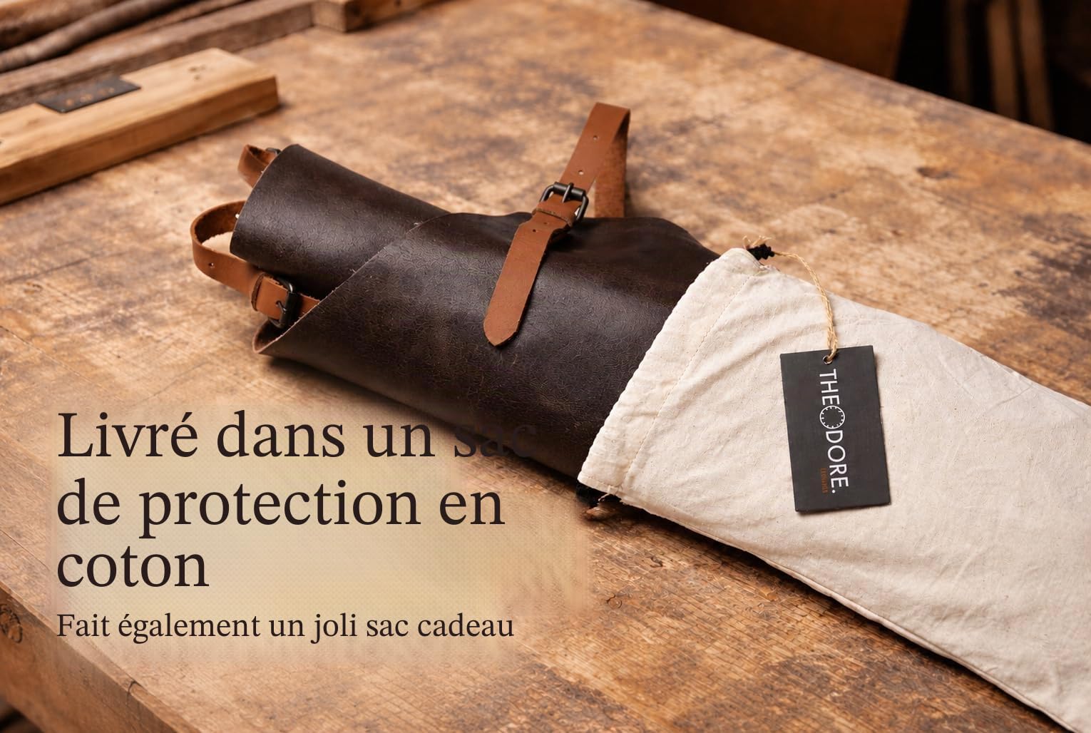 Theodore Tablier en Cuir avec Design Croisé - Confortable, 3 Poches, Sangles Réglables - Idéal Travail du Bois, Barbecue, Unisexe