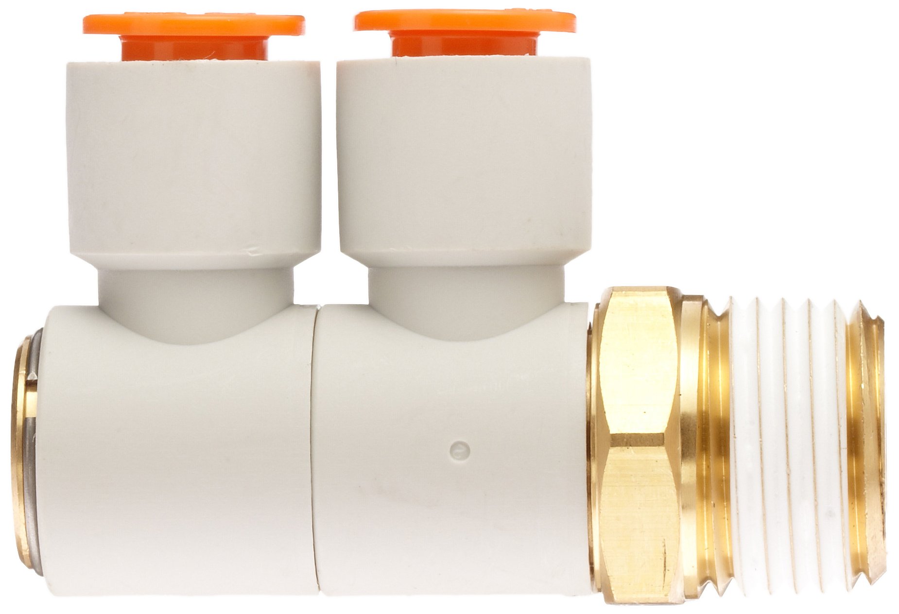 SMC KQ2VD07-36AS PBT & Brass Push-to-Connect Tube Fitting with Sealant, Double Universal Elbow, 1/4