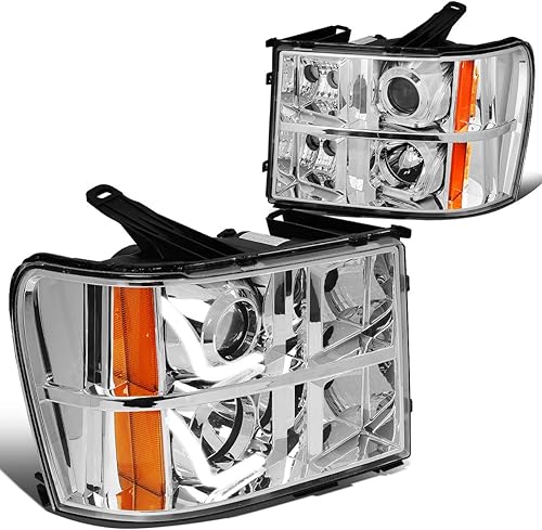 DNA MOTORING HL-HPL-ULED-GMCSIE07-CH-AM - Faros delanteros LED de halo en U cromados ámbar para 07-14 Sierra 1500 2500 3500