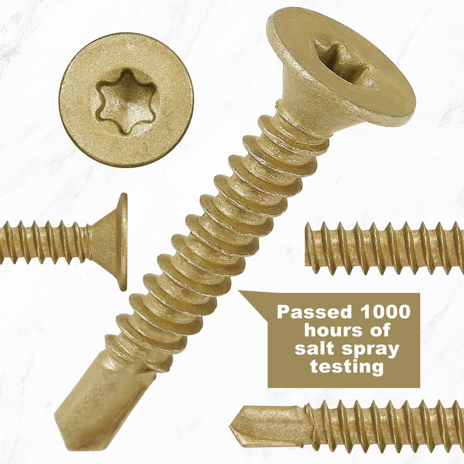 Yaocom 630 tornillos autoperforantes de madera a metal de bronce #10-16 x 1-1/4 pulgadas de metal autorroscantes para cubierta de remolque