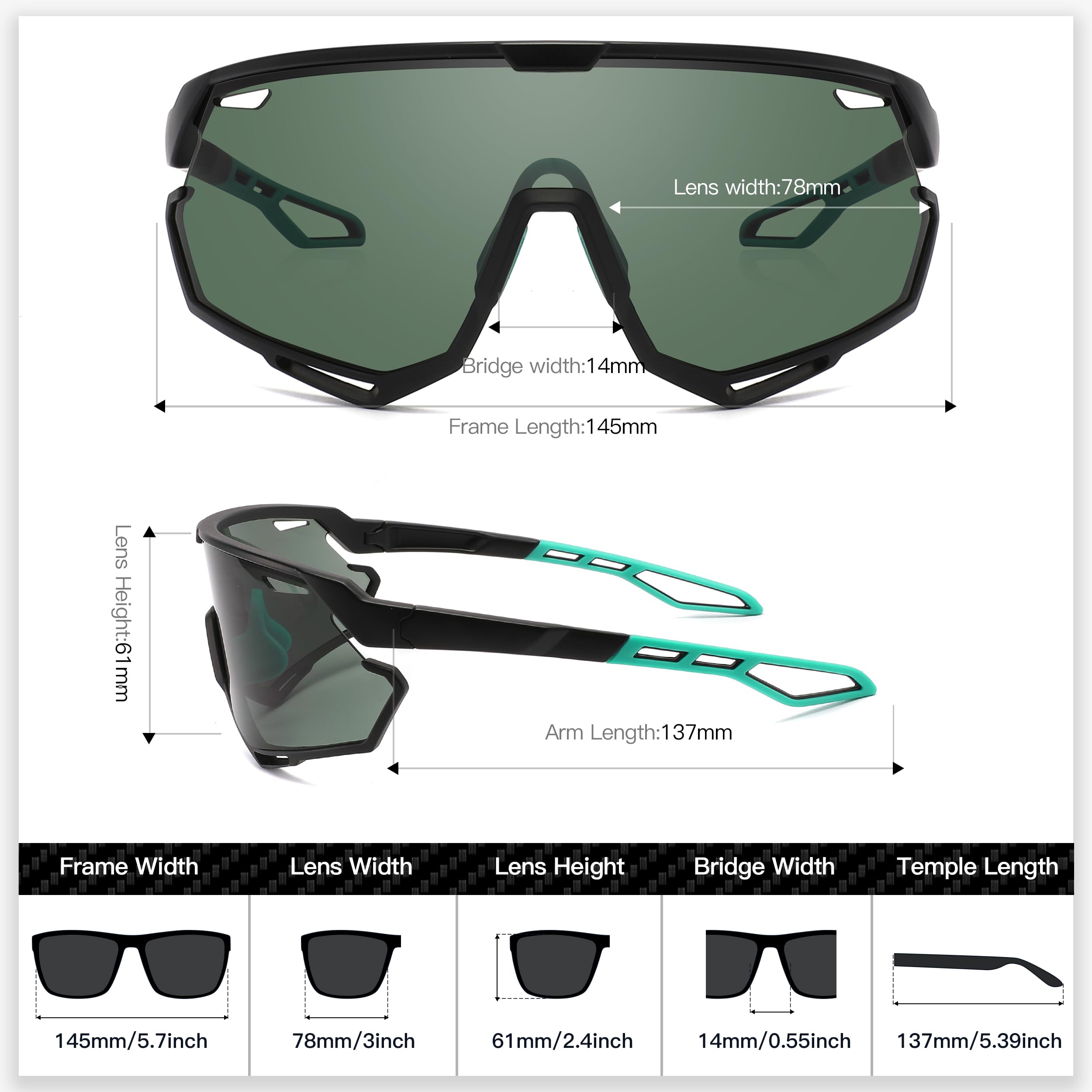 SINSPORT eyewear Occhiali da Ciclismo per Uomo Donna, Occhiali da Sole Sportivi Occhiali MTB per Bici Running Baseball Correre Anti-UV400