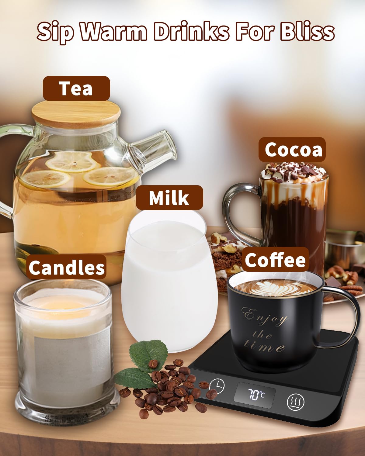 MYMULIKE Koffiekopjeswarmer, mokkenwarmer voor bureau, met 6