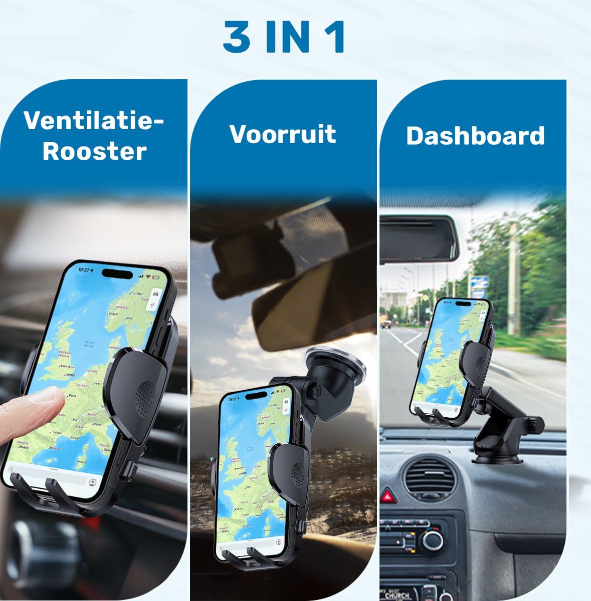 Ishiva uchwyt samochodowy na telefon 3 w 1 z mocną przyssawką, uniwersalny uchwyt na telefon komórkowy obracany o 360°, do deski rozdzielczej, kratki wentylacyjnej, przedniej szyby,