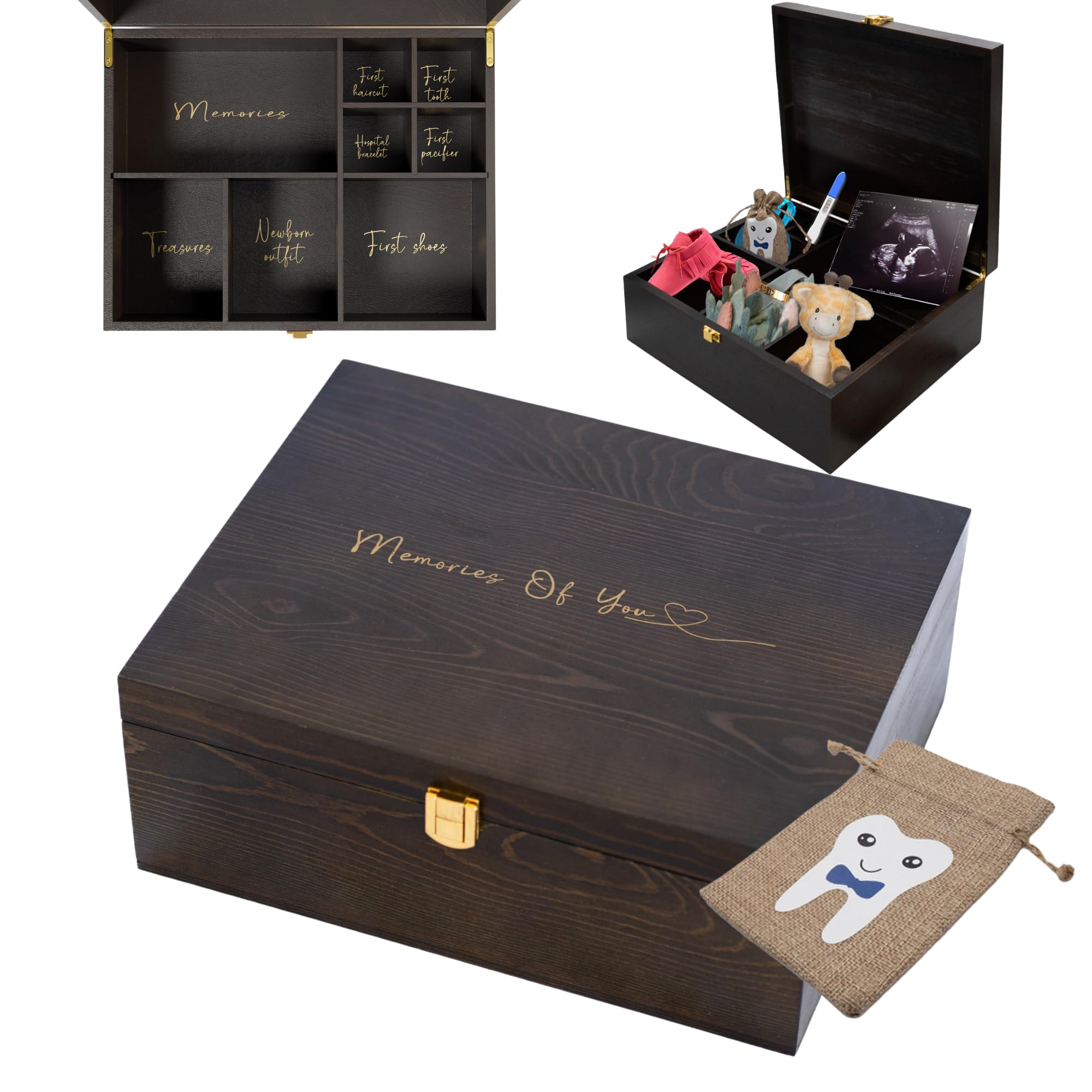 Wooden Baby Keepsake Box with Tooth Fairy Tooth Holder Bag- Newborn Keepsake Box with Sturdy Lock-Timeless Baby Keepsake Storage Box-Memory Box for Keepsakes Baby-Baby Boy Keepsake Box
(Blue)