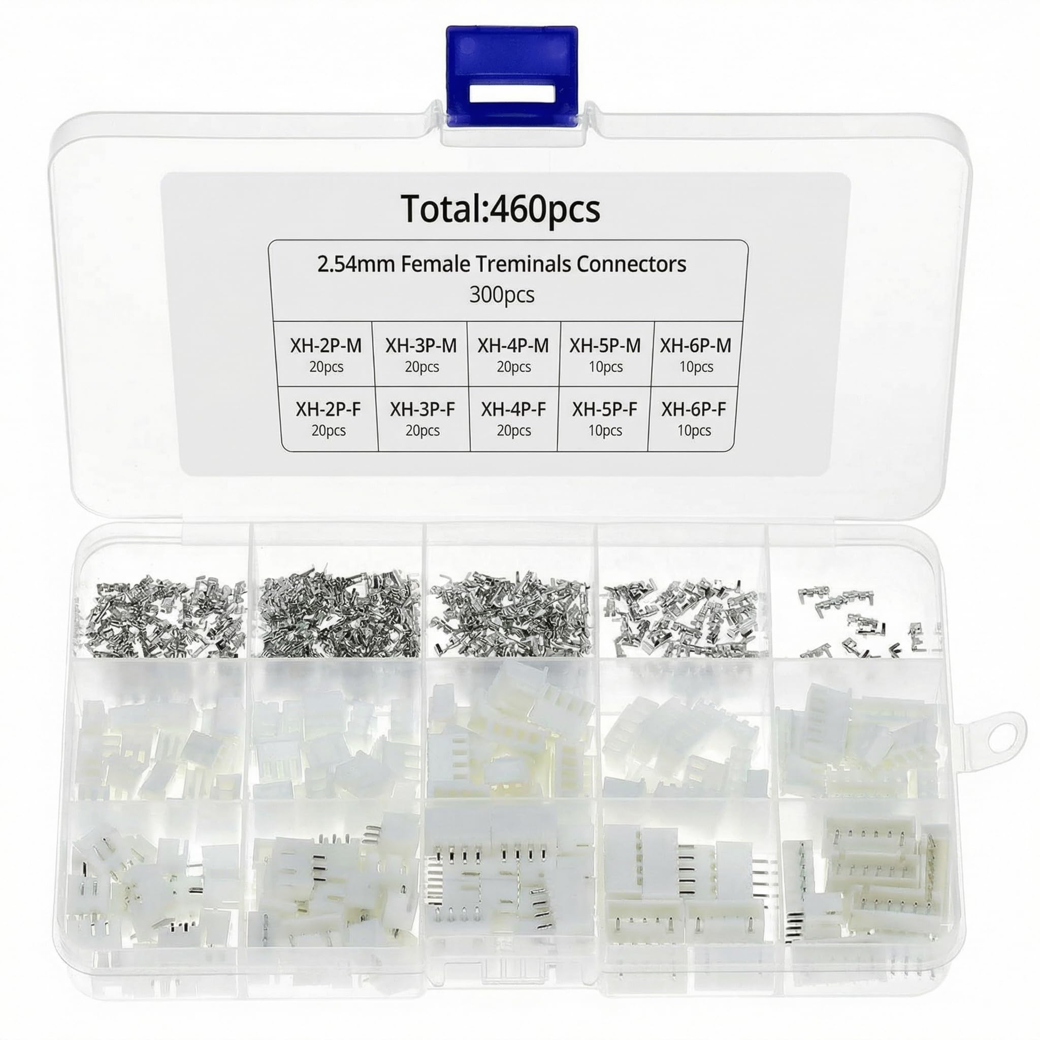 QWORK® 460 Pcs 2.54 mm Connector Kit, Fits JST XH 2/3/4/5/6 Pin Header Connectors