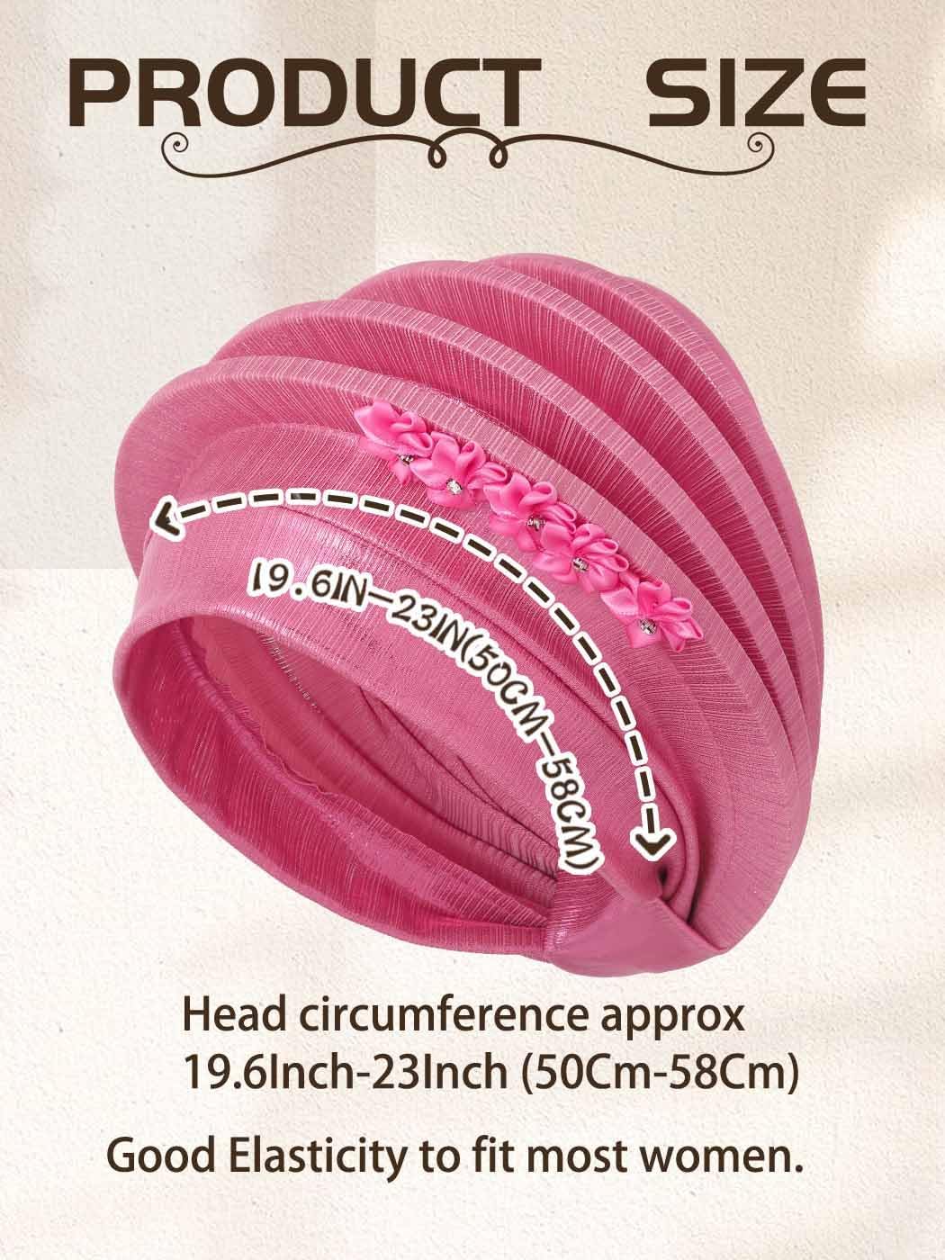 Woeoe Women Auto Gele Headwraps Gold Flower African Turban Pre Tied Beanie Caps Headwear - Image 3