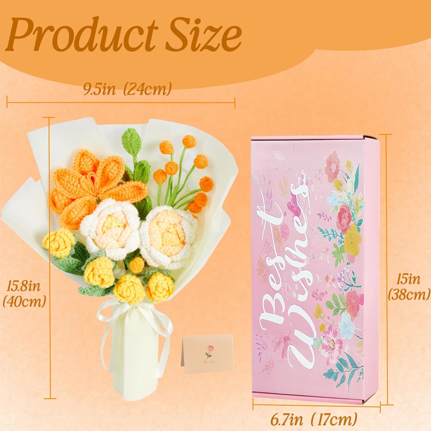 Crochet Flower Bouquet for Mom, Valentines Handmade Crochet Flowers Gifts, Knitted Tulips Rose Bouquet for Women, Birthday Graduation Gifts for Her (Orange) - Image 2