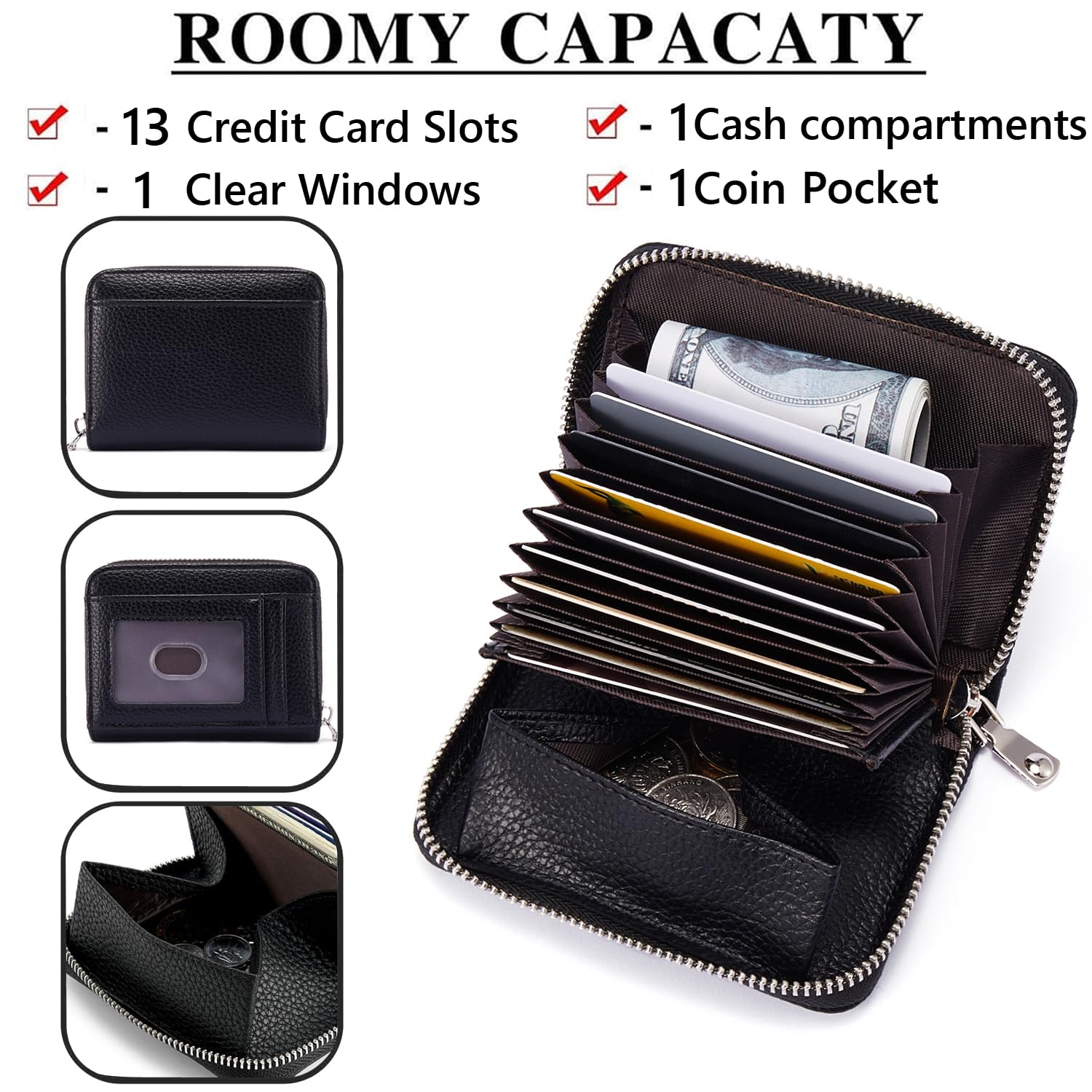 ANYWN Damski portfel mały, mały portfel damski, mini portmonetka z ochroną RFID, etui na karty kredytowe z kieszonką na monety, Beżowy, Rosa