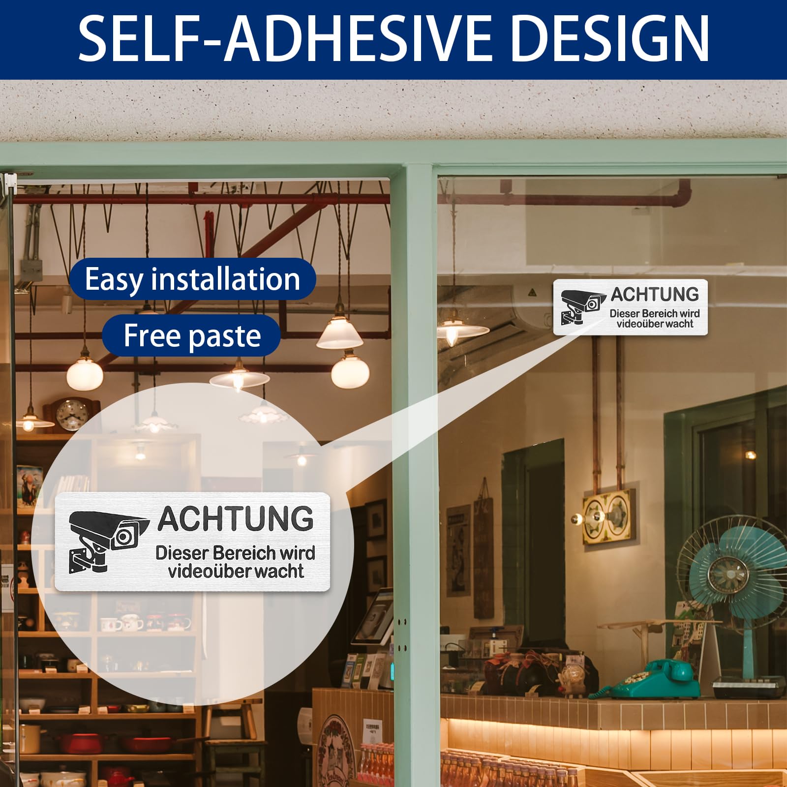 Videoüberwachung Schilder – 8 Stück, Selbstklebend, Aluminium, Für Privatgrundstück, Schulen, Garagen