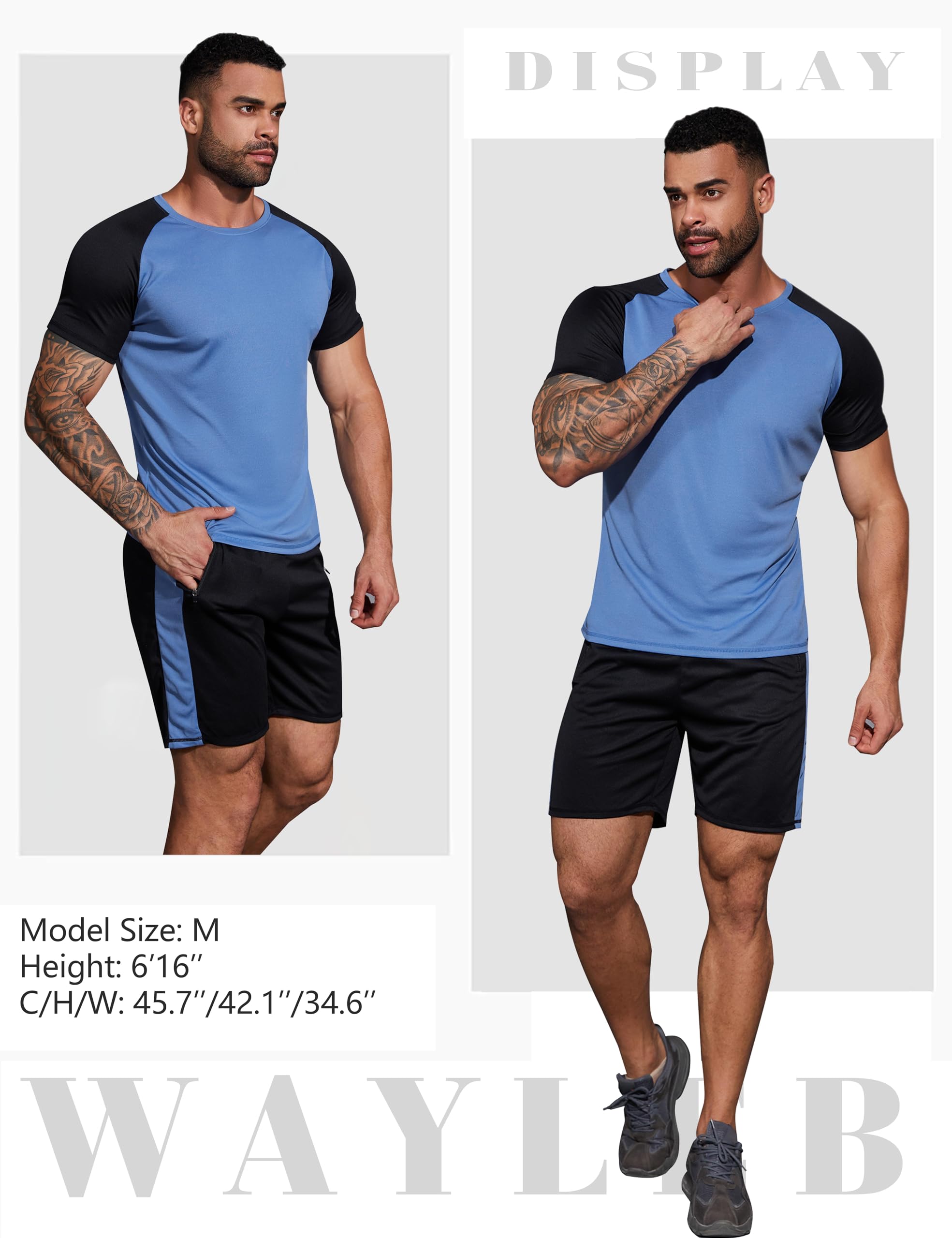 Wayleb Tuta Uomo Completa Set Tute Estiva T-shirt Collo Arrotondato e Pantaloncini, Set Sportivo Palestra da Abbigliamento Uomo Traspirante Tasche e Coulisse S-XXL