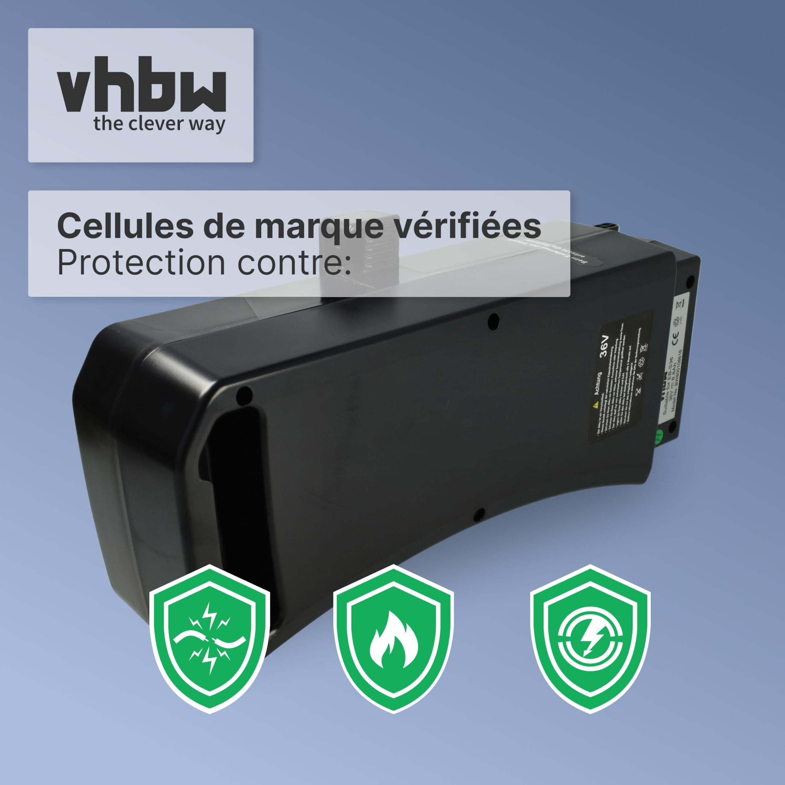 Batterie de vélo électrique, 36V, 9,6 Ah, 10,4