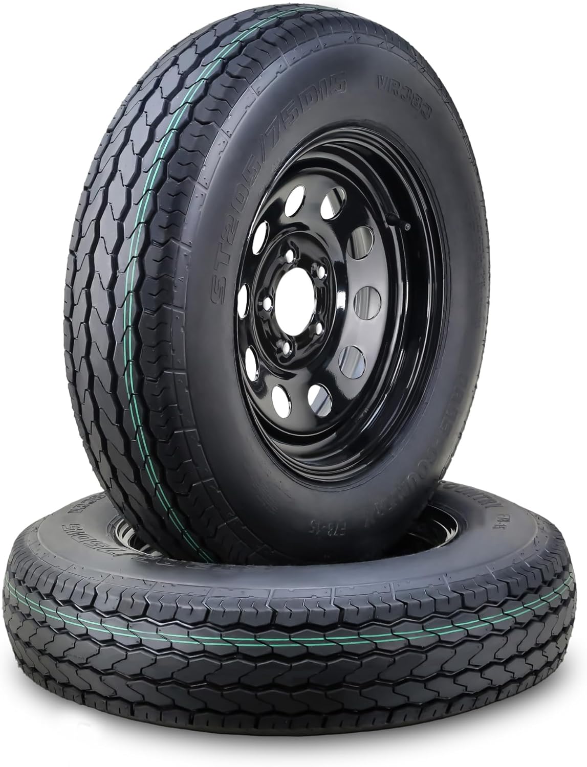 Free Country Trailer Tire Wheel Assembly ST205/75D15 6-Ply C 101L 5 Lug on 5" PCD Black Mod Rim,SET 2