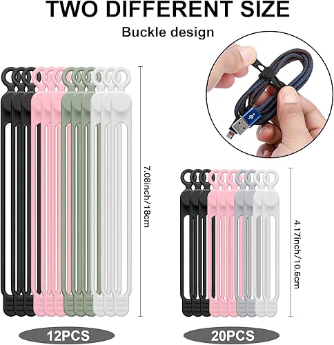 Miniatura 5 de 32 bridas de silicona para cables, organizador de cables de datos, correas de cables de silicona, reutilizables, organizadores de cables elásticos,