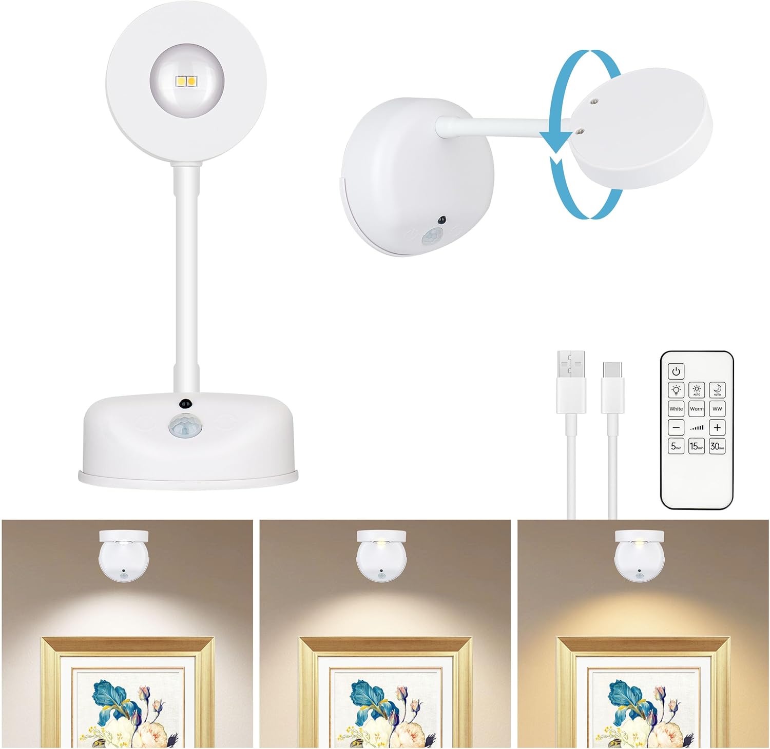 Wireless LED Wall Sconces with Remote Control 2200mAh Rechargeable