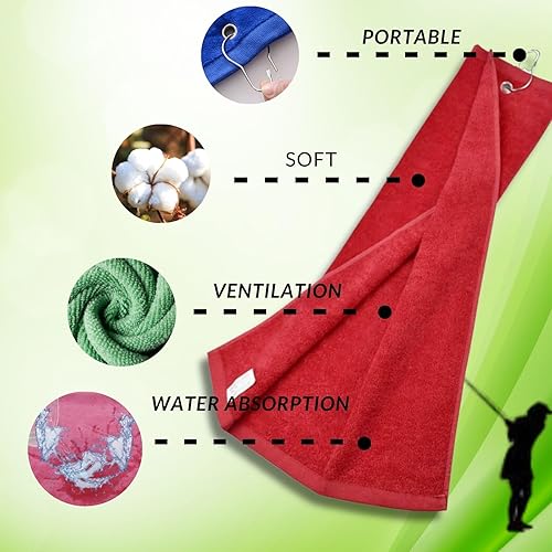 Miniatura 2 de Paquete de 2 toallas de golf triples de 16 x 25 pulgadas con clip de bolsa de metal, toallas de golf de tela de rizo de algodón para hombres,