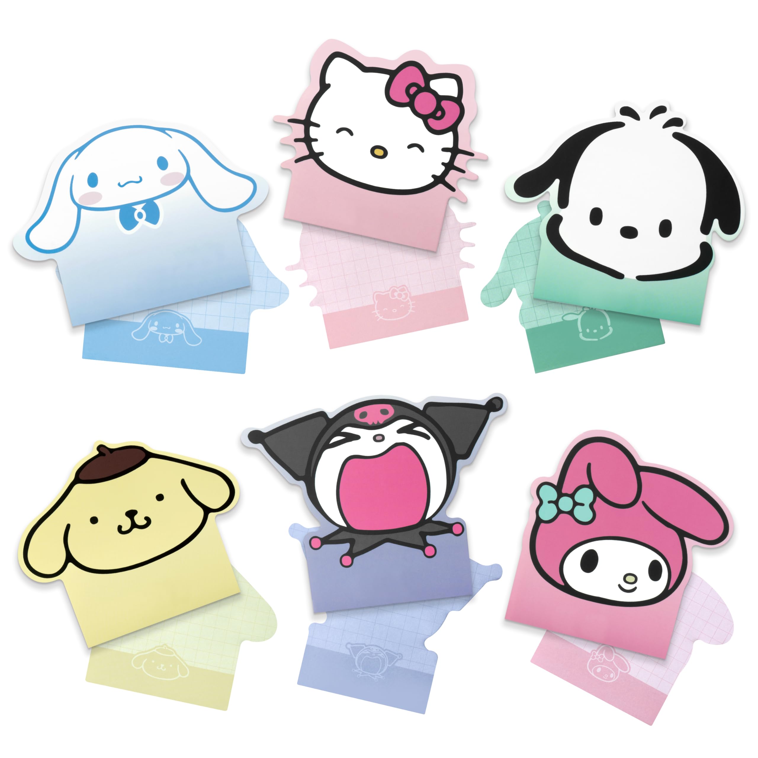 Set of 6 Cute Sticky Notes Kawaii Cartoon Anime Characters Self-Stick Memo Pads Back to School Classroom Party Favors Gifts Office Stationery Supplies Home Desk Accessories for Kids Students Teachers