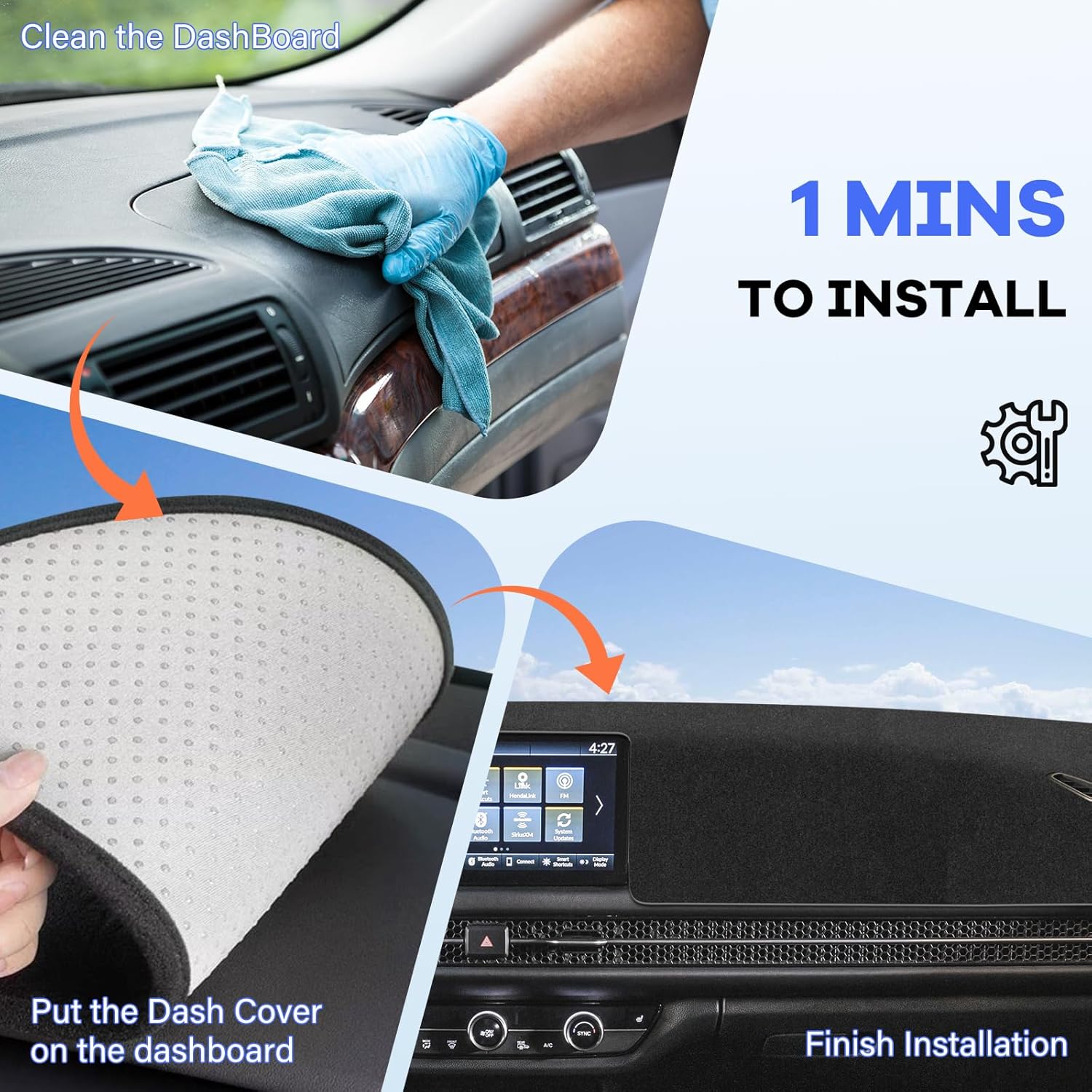 Car Dash Cover Compatible with Honda HRV 2023-2025 Non-Slip Center Console Dashboard Cover Interior Accessories Custom for HRV Dash Mat Sunshade Glare UV Rays Protector Black