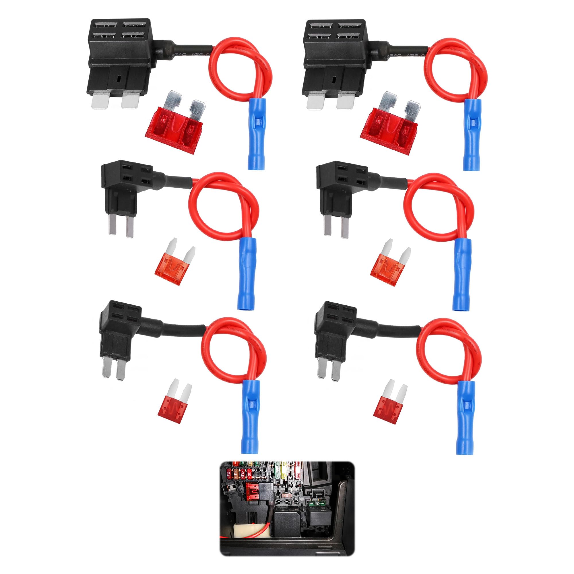 Piggy Back Fuse Connectors 12v, Fuse Tap Set for Car Fuses Box, 12-Piece Kit for Vehicle Electrical Upgrades