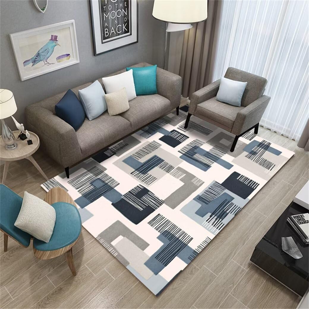 Tapis de sol enfant antidérapant et lavable bleu pour chambre et salon
