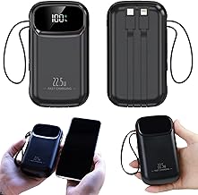 Bateria Externa Carga Rapida, 20000mAh Power Bank Carga Rápida, con Cables USB y USB C, Batería Portatil para iPhone, con Cables Integrados, Compatible con Samsung iPad Macbook Negra.