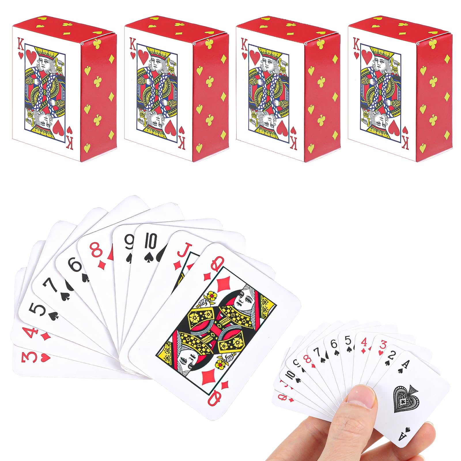 CIATBYYJ Zestaw 4 mini kart do gry, miniaturowa gra pokerowa, małe karty do gry, przenośne karty do pokera, do gier planszowych, na wycieczki, pikniki i gry rodzinne