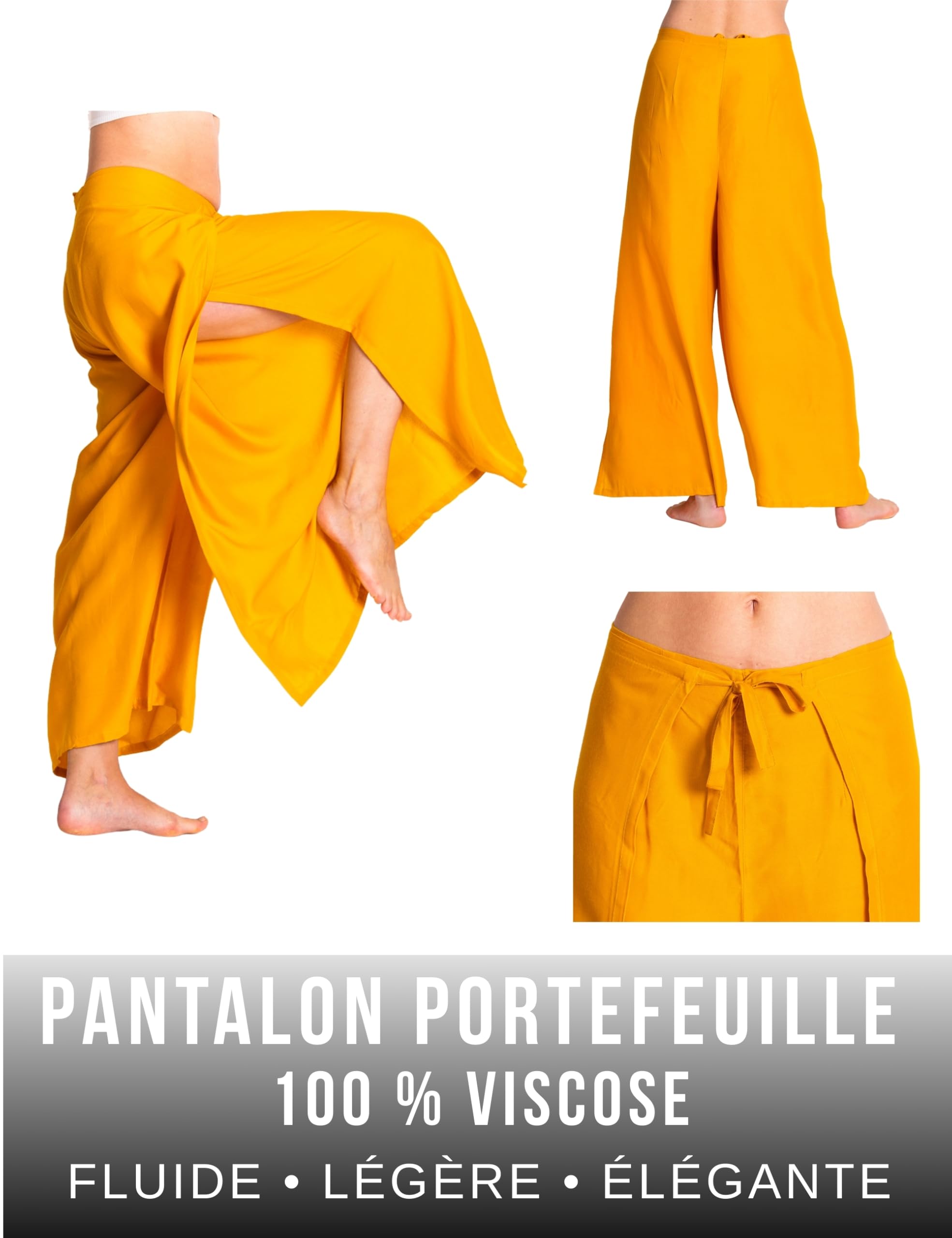 PANASIAM Pantalon Palazzo Portefeuille Femme Uni - Pantalon Large Élégant en Viscose - Pantalon d’Été Léger Style Bohème - Coupe Droite Sunshine Pants
