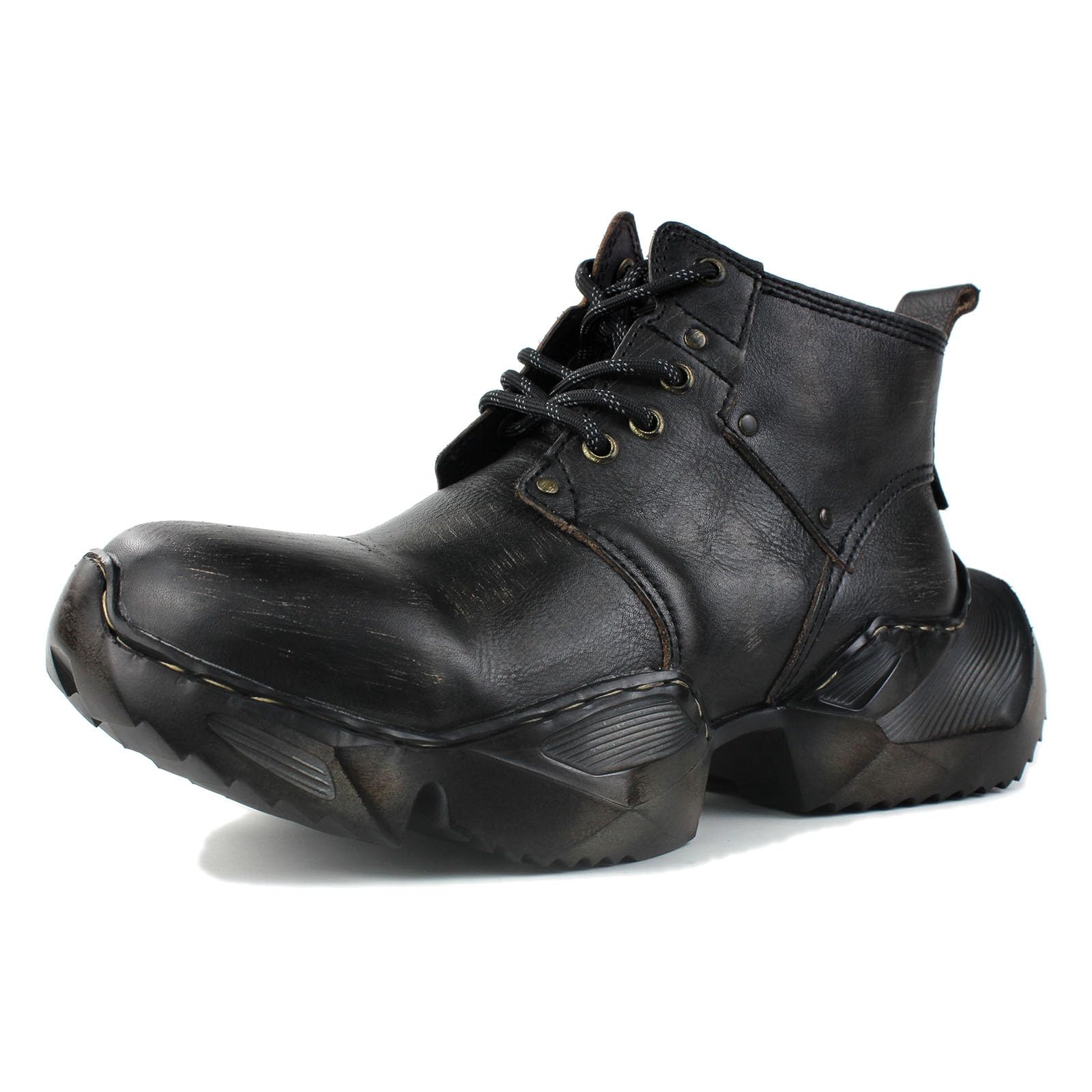 OSSTONE Retro Stivali da Sneaker Casual Moto per Uomo Moda Lace-Up Pelle Vintage Shoes OS-5008-S-1-IT-R