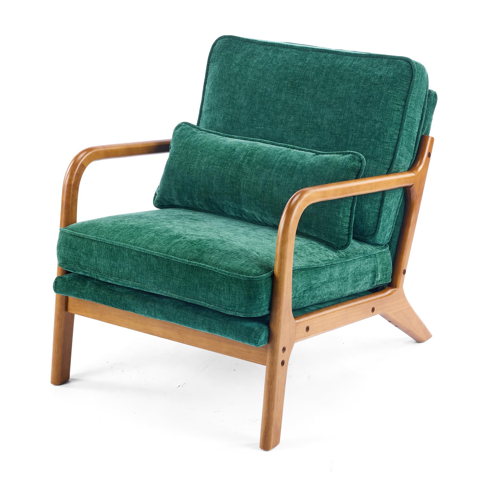 VINGLI Arm Chairs,Mid Century Modern Accent Chairs with Solid Wood Frame,Comfy Upholstered Armchair with Lumbar Pillow,Chairs for Living Room,Bedroom,Small Spaces,Chenille (Emerald Green) — image 1