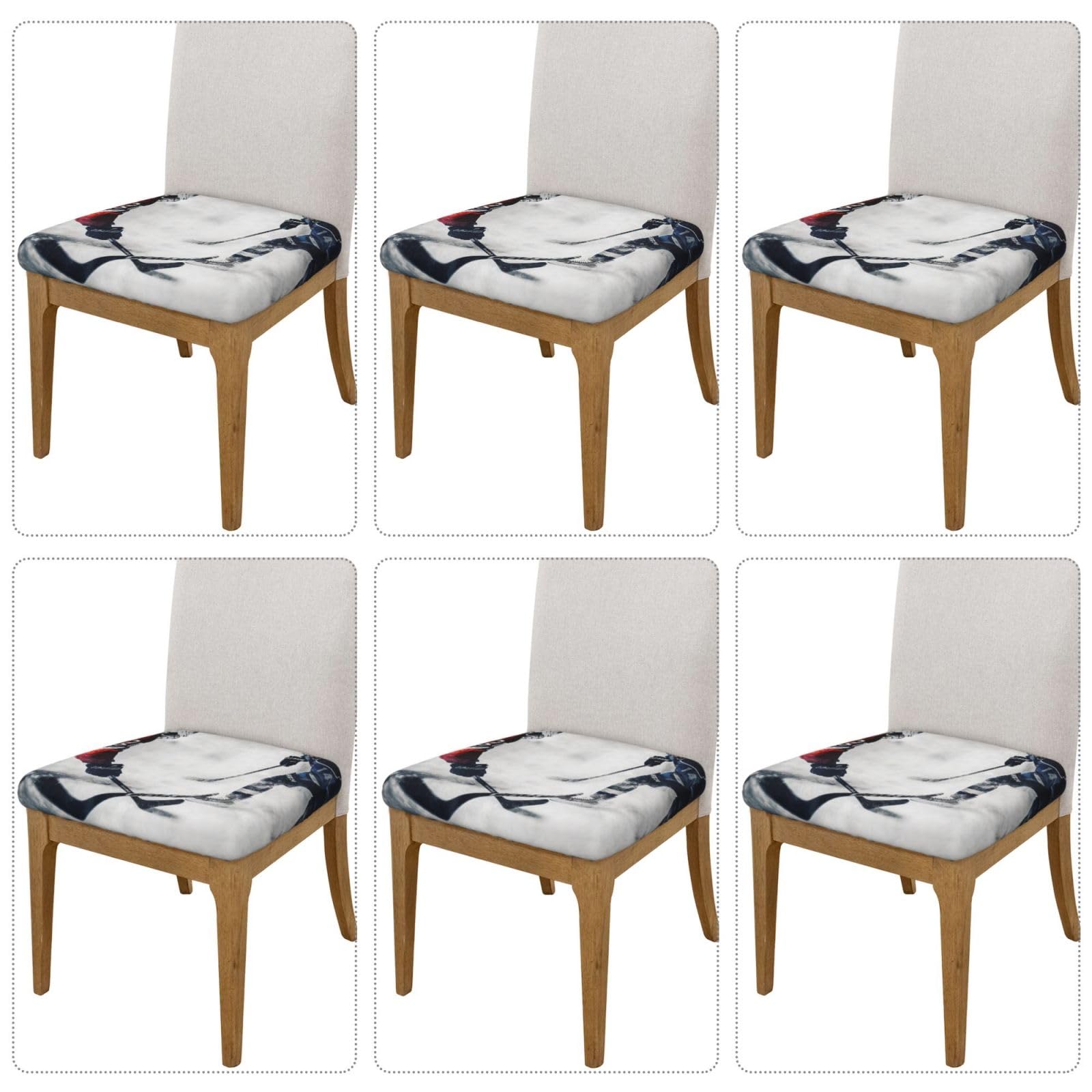 FHEDVBN Ice Hockey Art Bar Stool Cover Six Piece Washable Square Seat Cushion Covers Stretch Non Slip Barstool Slipcovers Soft Velvet Chair Covers for Kitchen, Dining Room Decor