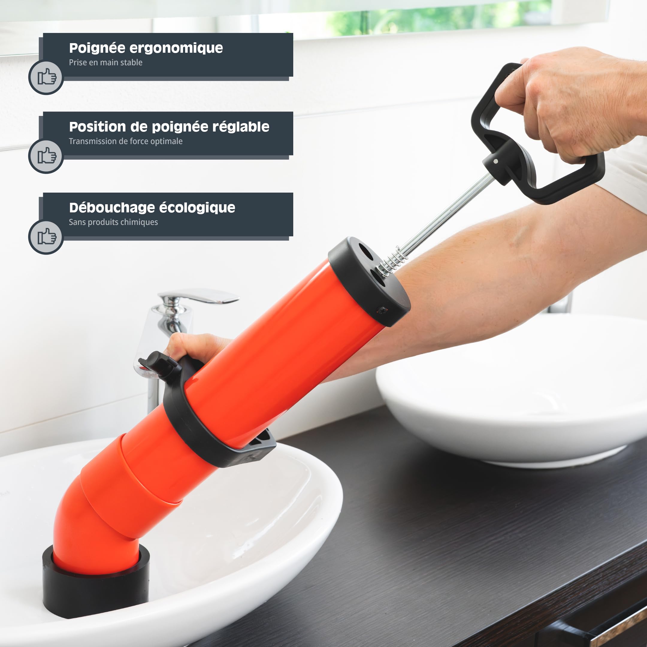 HELPMATE – Furet de débouchage – Nettoyeur de canalisations à haute pression pour salle de bain, cuisine et WC – Élimination efficace des bouchons – Nettoyage écologique sans produits chimiques