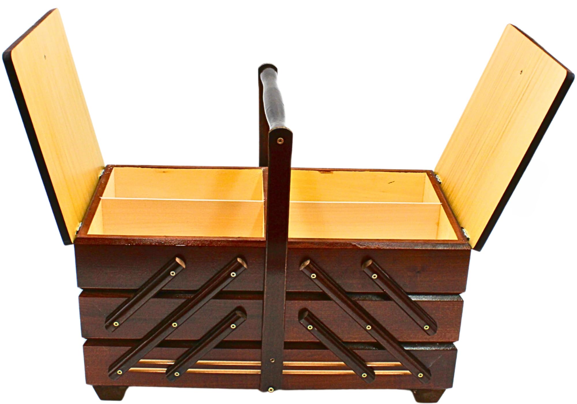 Dekohelden24 Scatola da cucito di alta qualità in legno impiallacciato con 7 scomparti in marrone, 42 x 20 x 21 cm, 42 cm